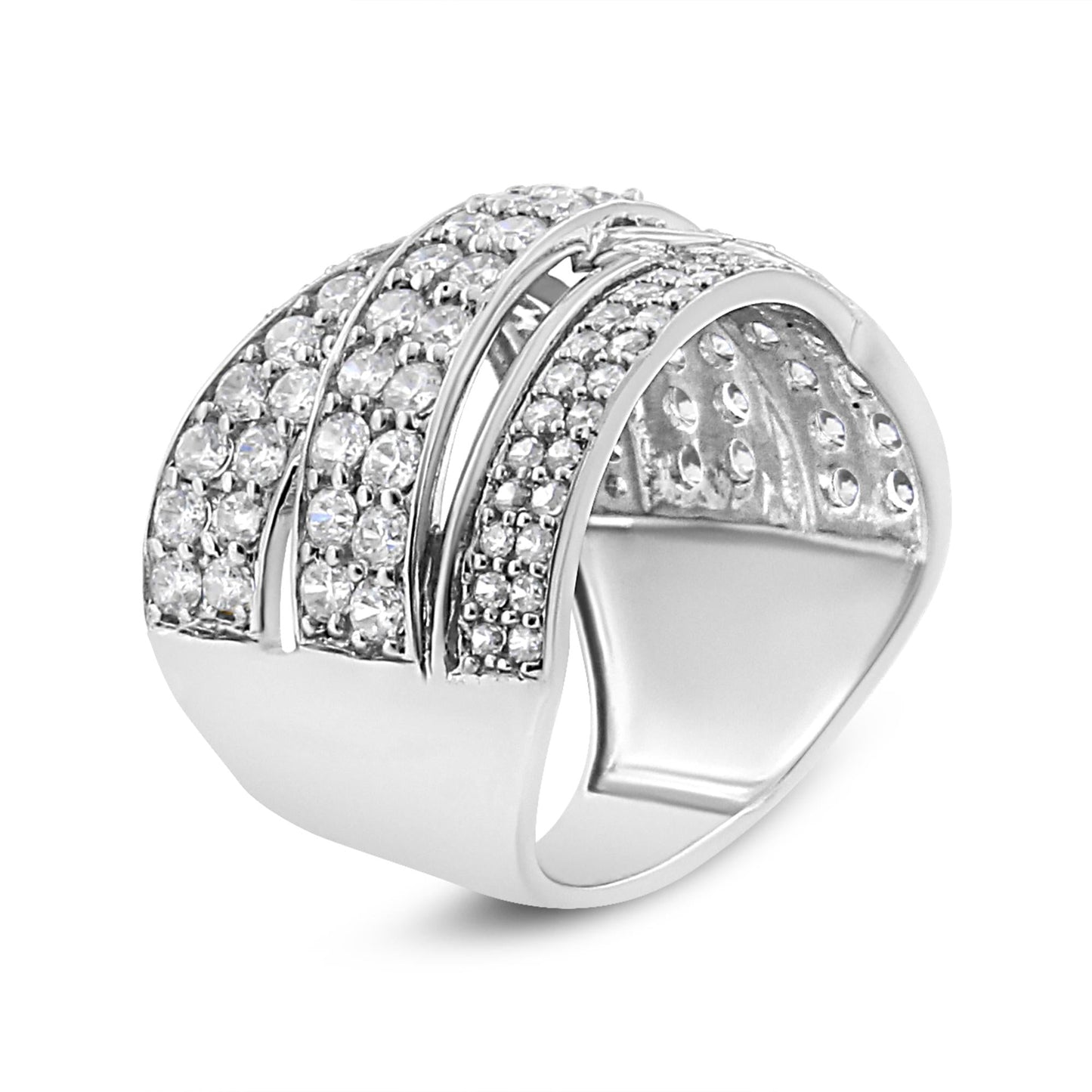 .925 Sterling Silver 2.00 Cttw Round-Cut Diamond Overlapping Bypass Band Ring