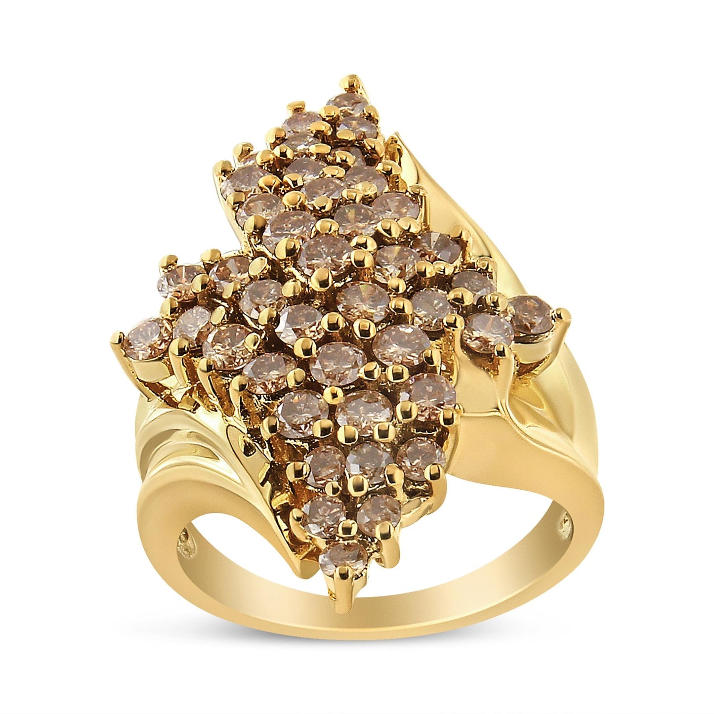 14K Yellow Gold Plated.925 Sterling Silver 2.00 Cttw Diamond Cluster Ring