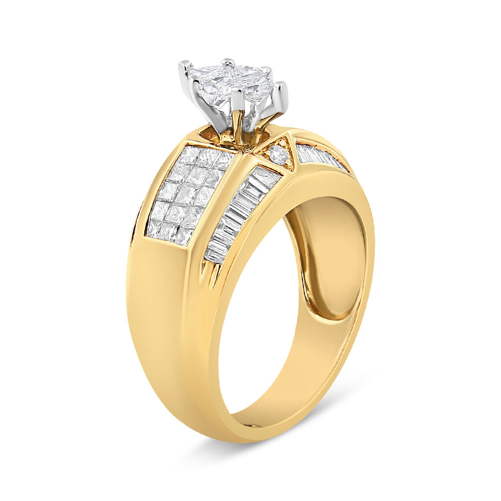 14K Yellow and White Gold 1 3/4 Cttw Round Baguette Princess and Pie-Cut