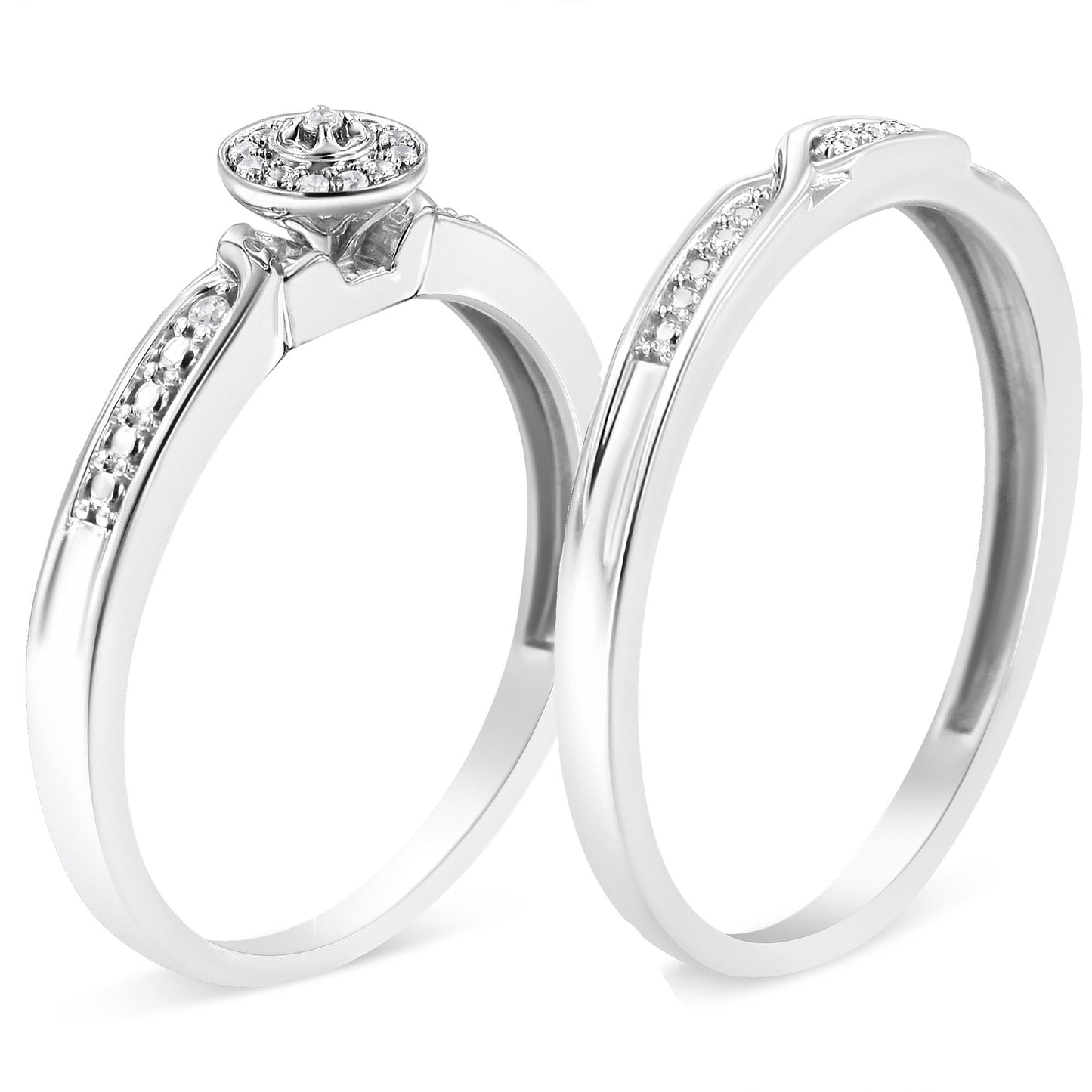 .925 Sterling Silver Diamond Accent Frame Twist Shank Bridal Set Ring and Band