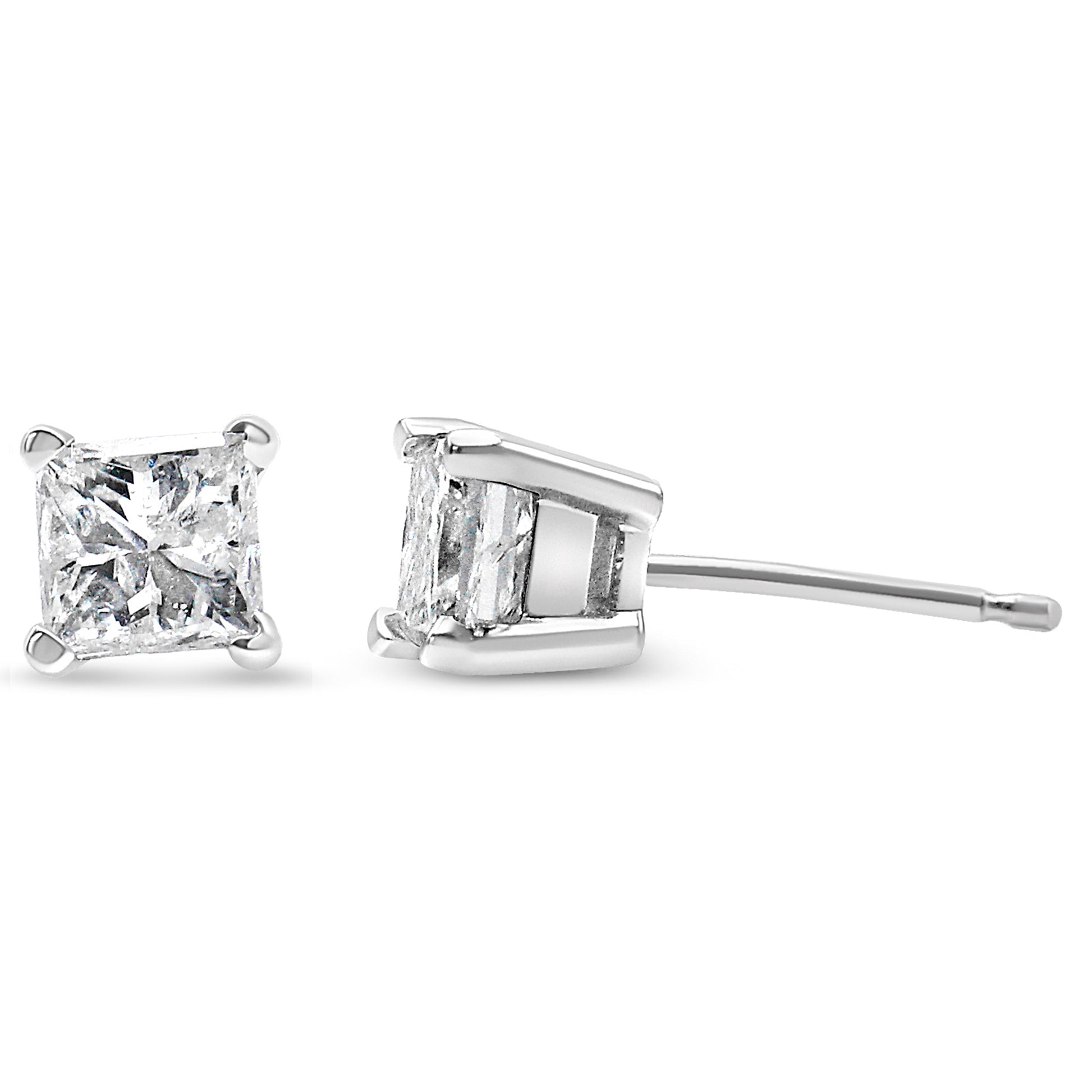 AGS Certified Princess Cut Diamond 14K Gold 4-Prong Solitaire Square Stud