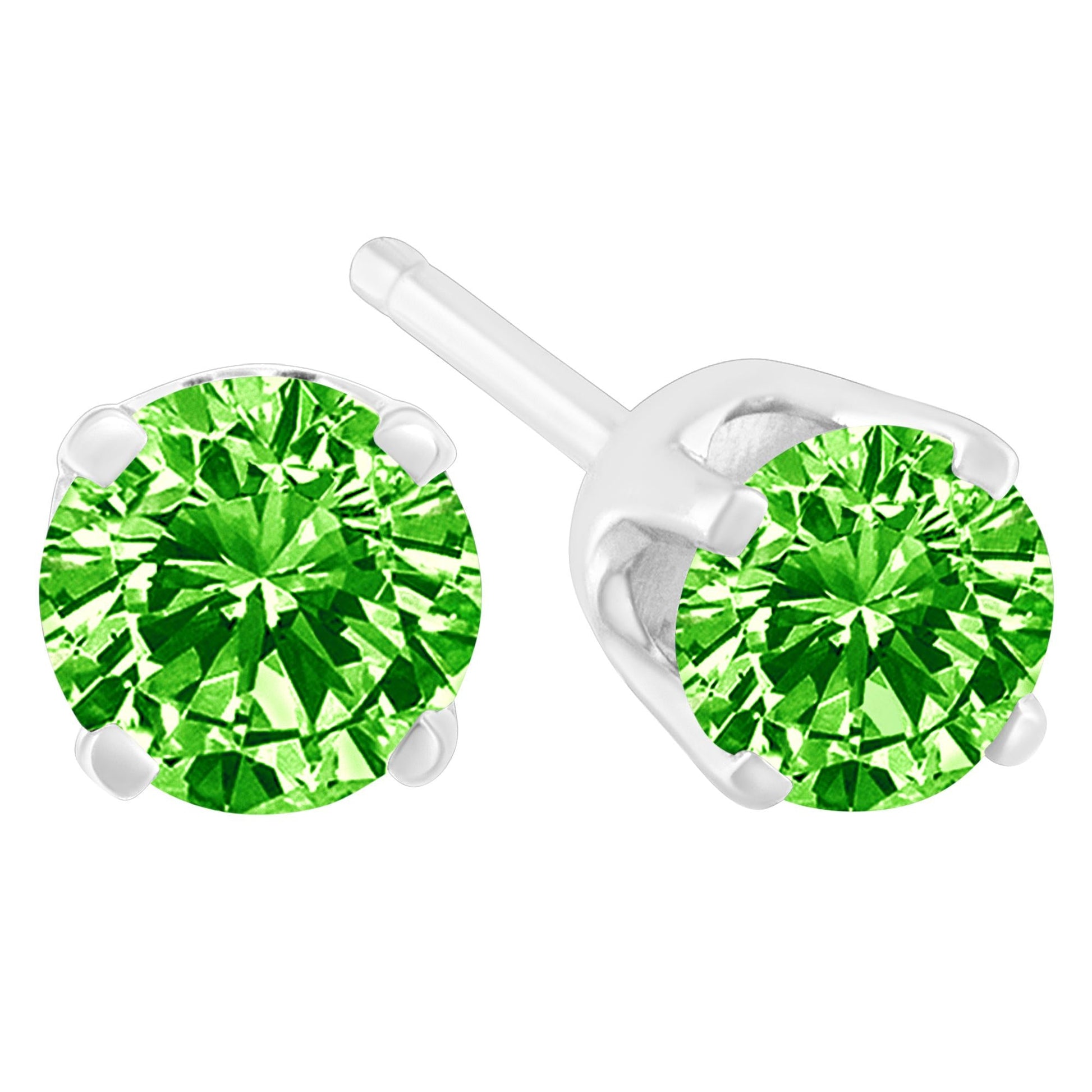 .925 Sterling Silver 1/5 Cttw Round Brilliant-Cut Green Diamond Classic 4-Prong