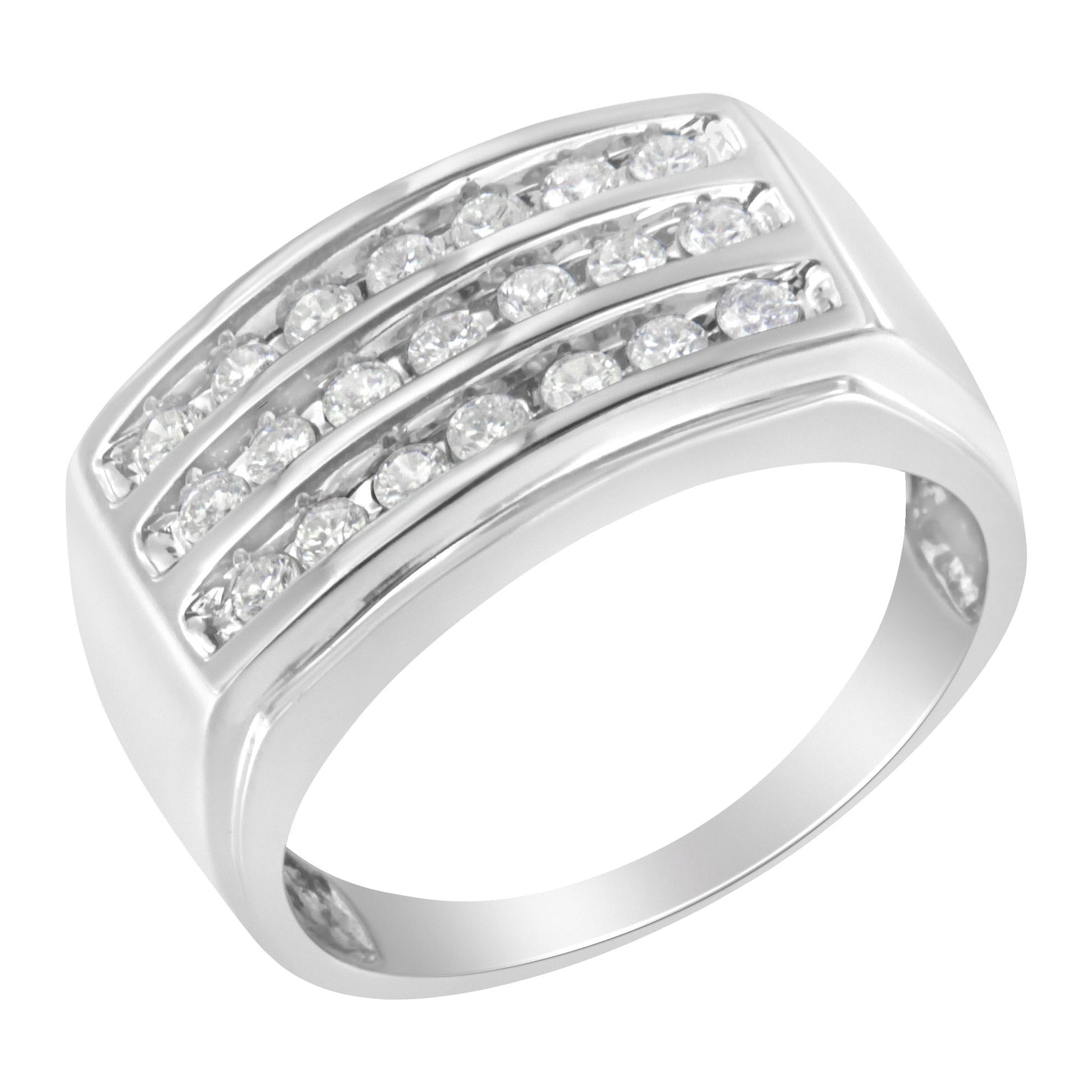 14K White Gold Men’s Diamond Channel Set Band Ring (1 cttw H-I Color SI2-I1