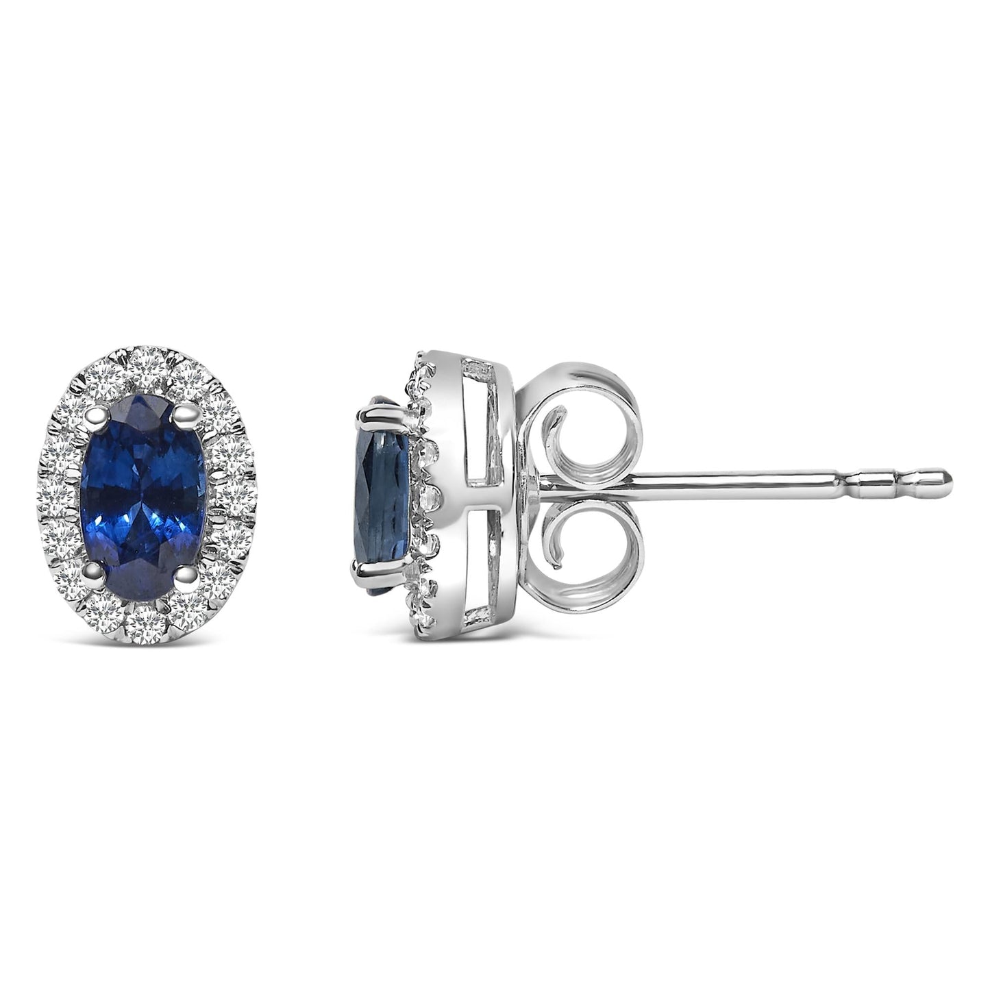 10K White Gold 5x3 MM Oval Cut Birthstone and Diamond Halo Stud Earrings (I-J Color, I1-I2 Clarity)