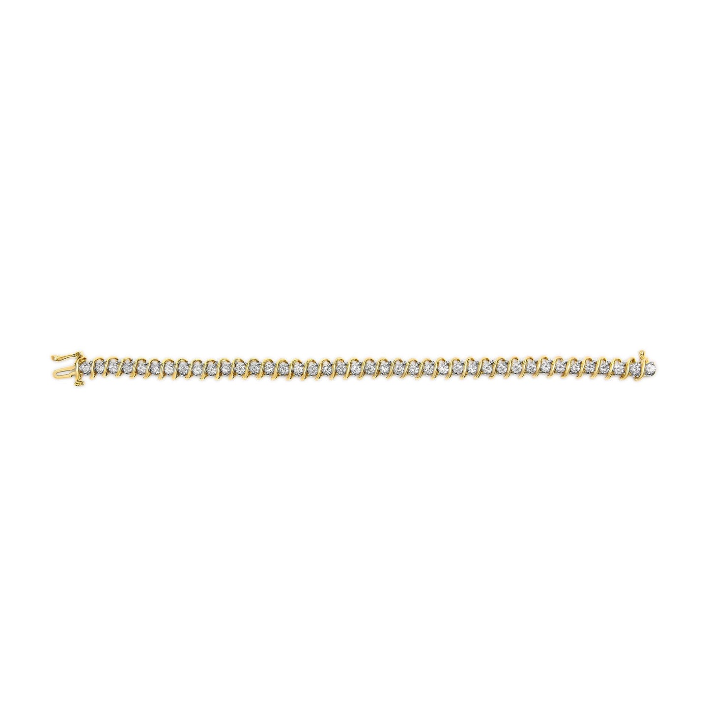 18K Yellow Gold 4.0 Cttw Round-Cut Diamond S-Link 7’’ Inch Tennis Bracelet