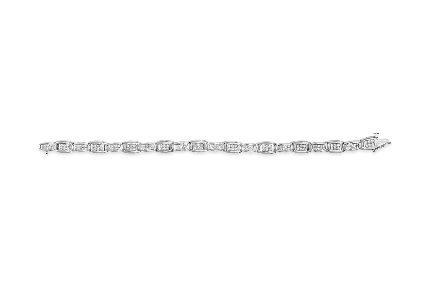 14K White Gold 2-1/2 Cttw Round-Brilliant & Baguette Cut Diamond 7" Alternating Flared Links Tennis Bracelet (H-I Color, SI1-SI2 Clarity)