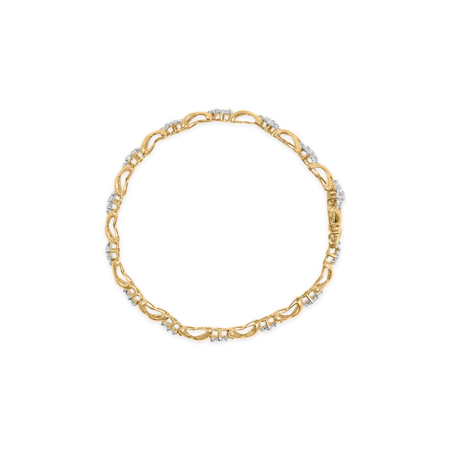 10k Yellow Gold 2.00 Cttw Diamond Cluster and Alternating ’X’ Link Bracelet