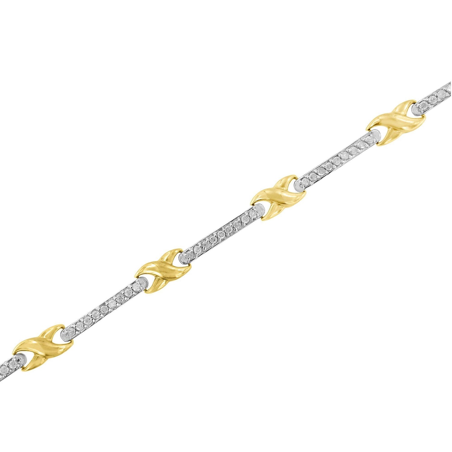 10K Yellow Gold 1.00 Cttw Pave Set Diamond Bar and X-Link 7’’ Bracelet (I-J