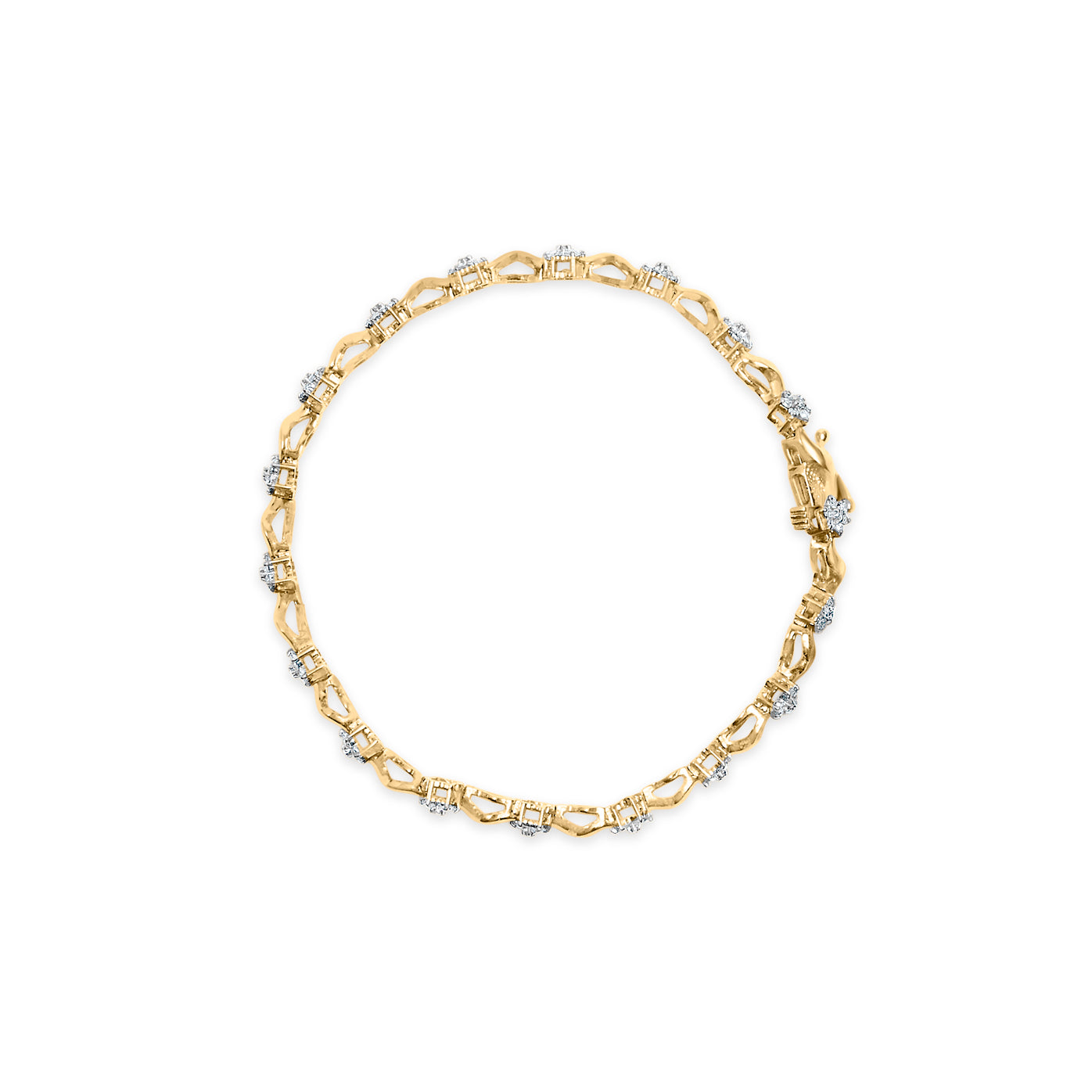 10k Yellow Gold 1.00 Cttw Round-Cut Diamond Floral S-Link 7.50’’ Bracelet