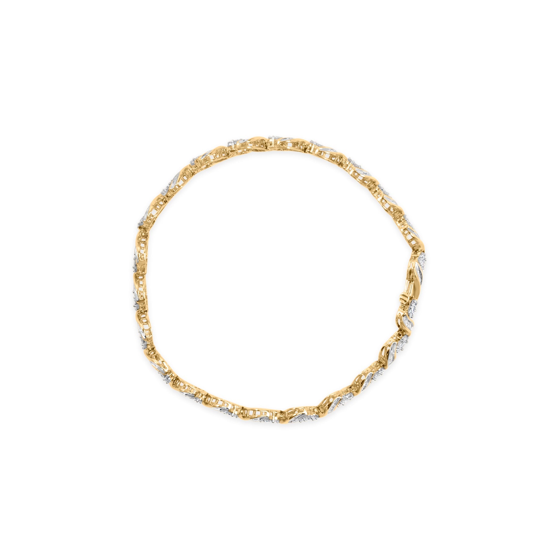 10k Yellow Gold 3.00 Cttw Round-Cut and Baguette-Cut Diamond Floral Link