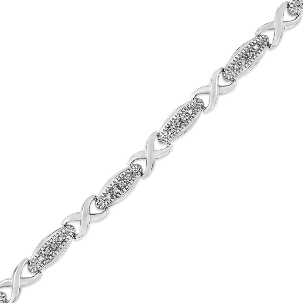 .925 Sterling Silver 1/5 Cttw Round-Cut Diamond ’X’ Link Bracelet - Size