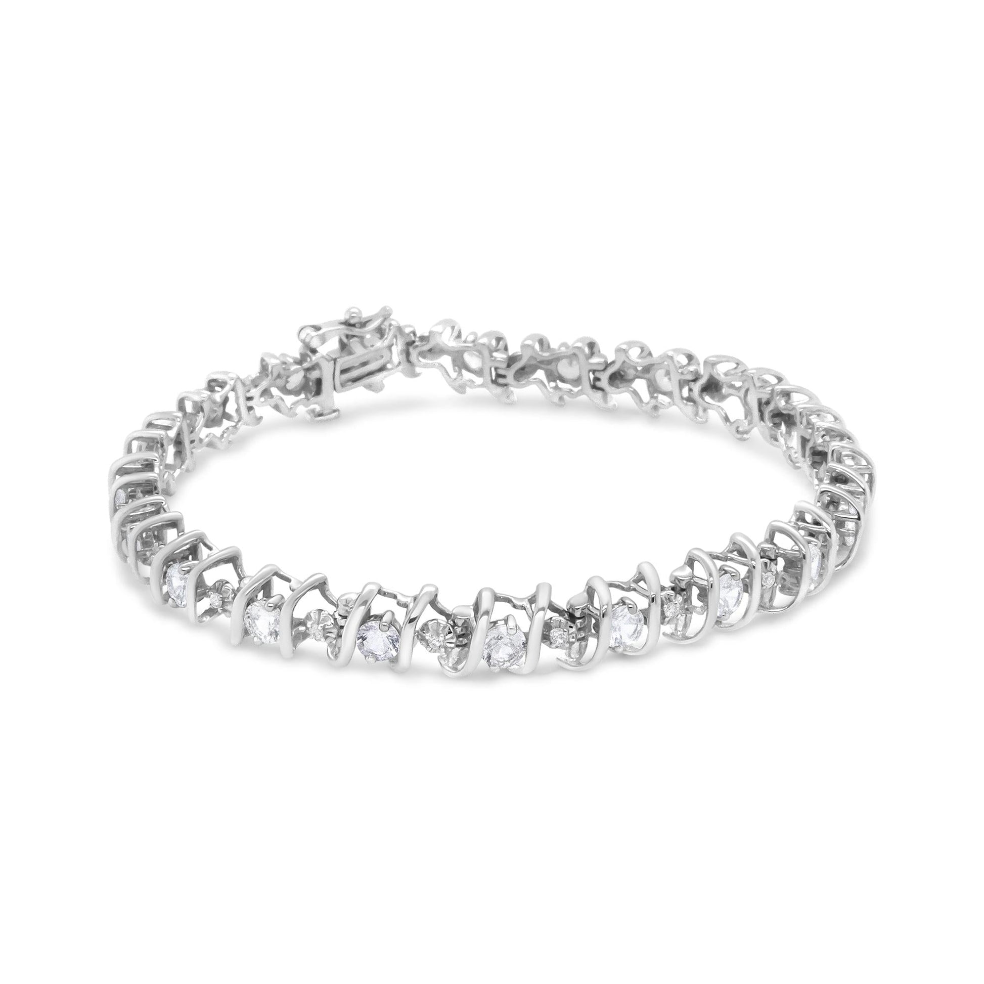 .925 Sterling Silver Lab-Grown Birthstone and 1/6 Cttw Round Diamond Tennis