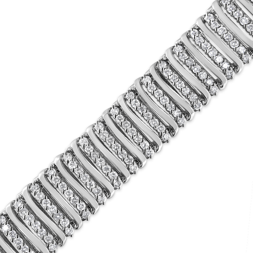 .925 Sterling Silver 8 1/2 Cttw Diamond 7 Row Chevron ’S’ Curved Link