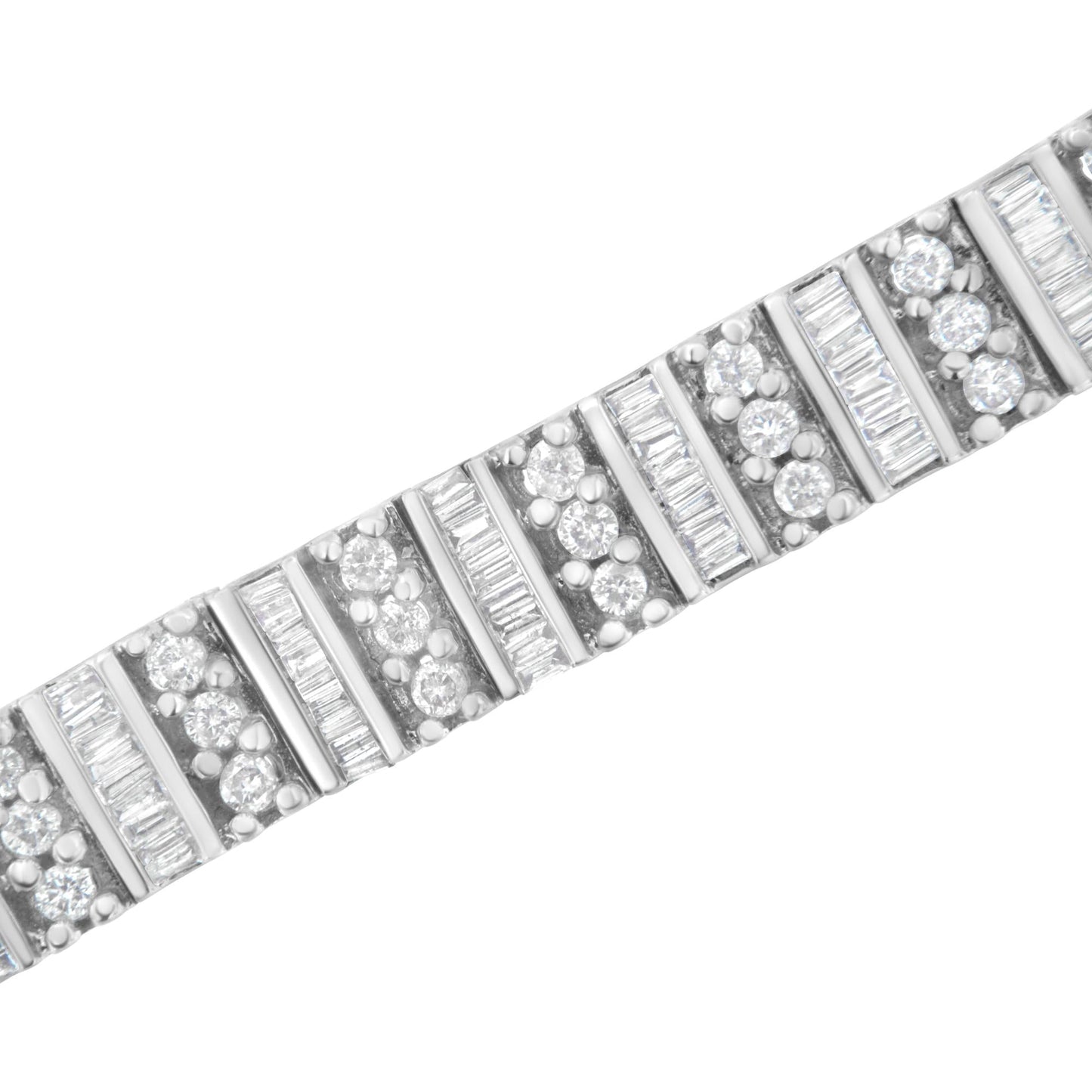 14K White Gold 4 7/8 cttw Baguette & Round Brilliant-Cut Diamond Channel- &