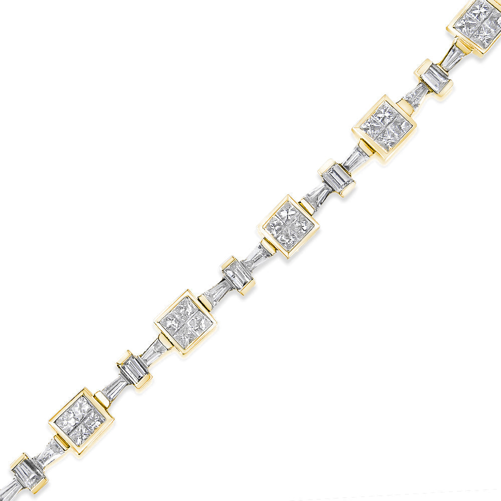 14K Yellow Gold 6 3/4 Cttw Princess and Baguette-Cut Diamond Tennis Bracelet