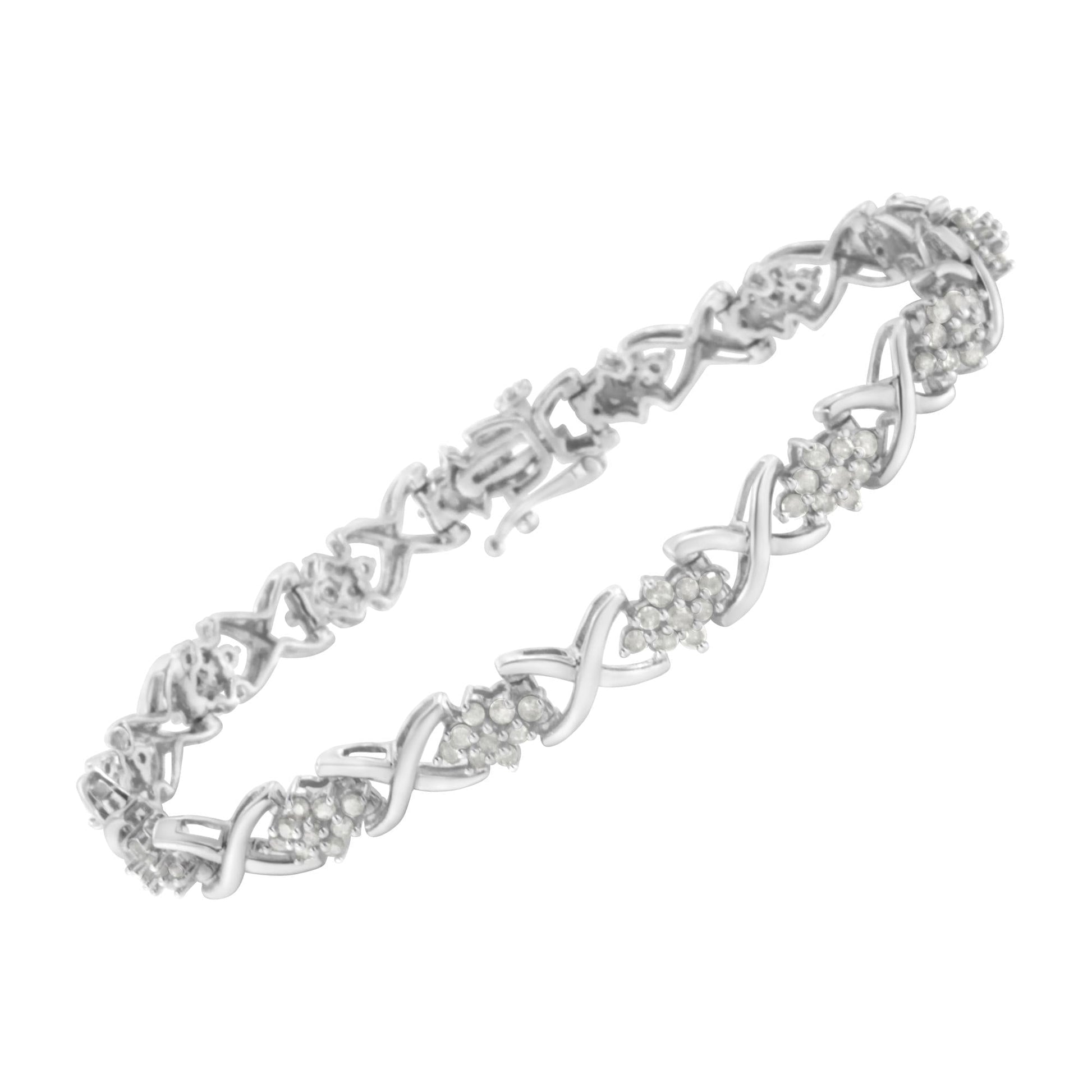 .925 Sterling Silver 2-1/4 Cttw Diamond 7” Cluster X Link Bracelet (I-J Color