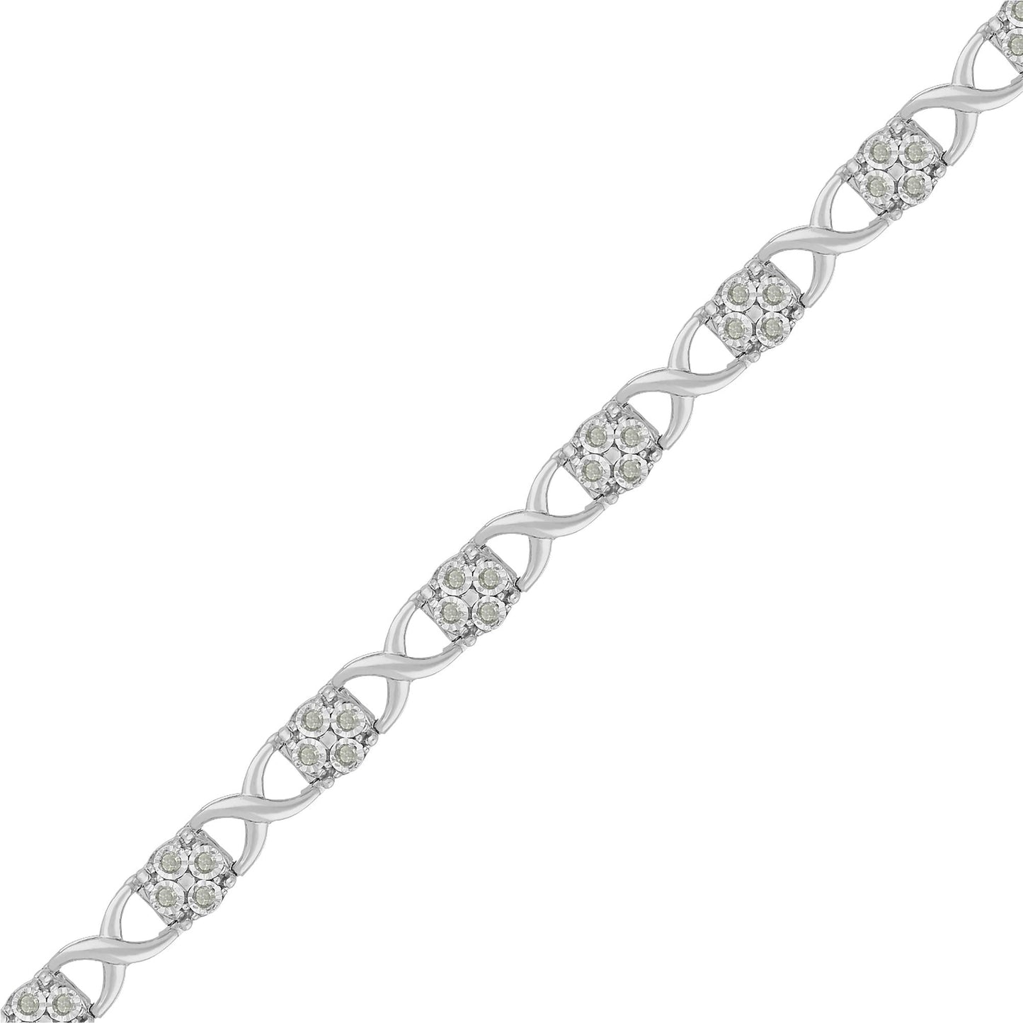 Sterling Silver Rose-Cut Diamond Love Locks Link Bracelet (1.00cttw,I-J