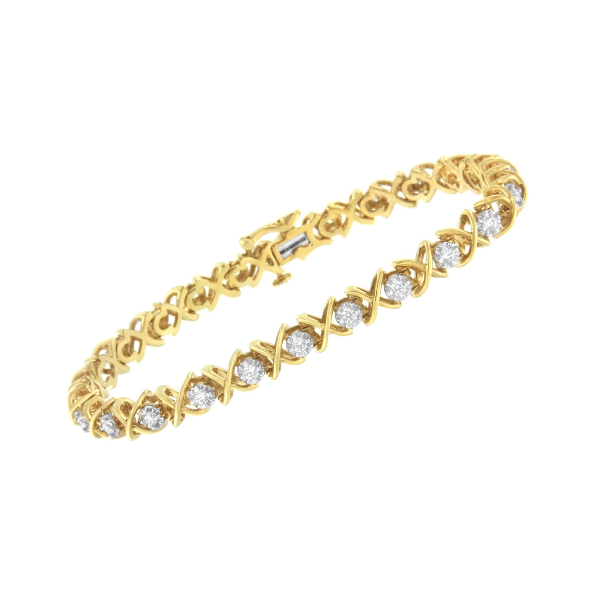 10K Yellow Gold Plated Sterling Silver 1 cttw Diamond Link Bracelet (J-K