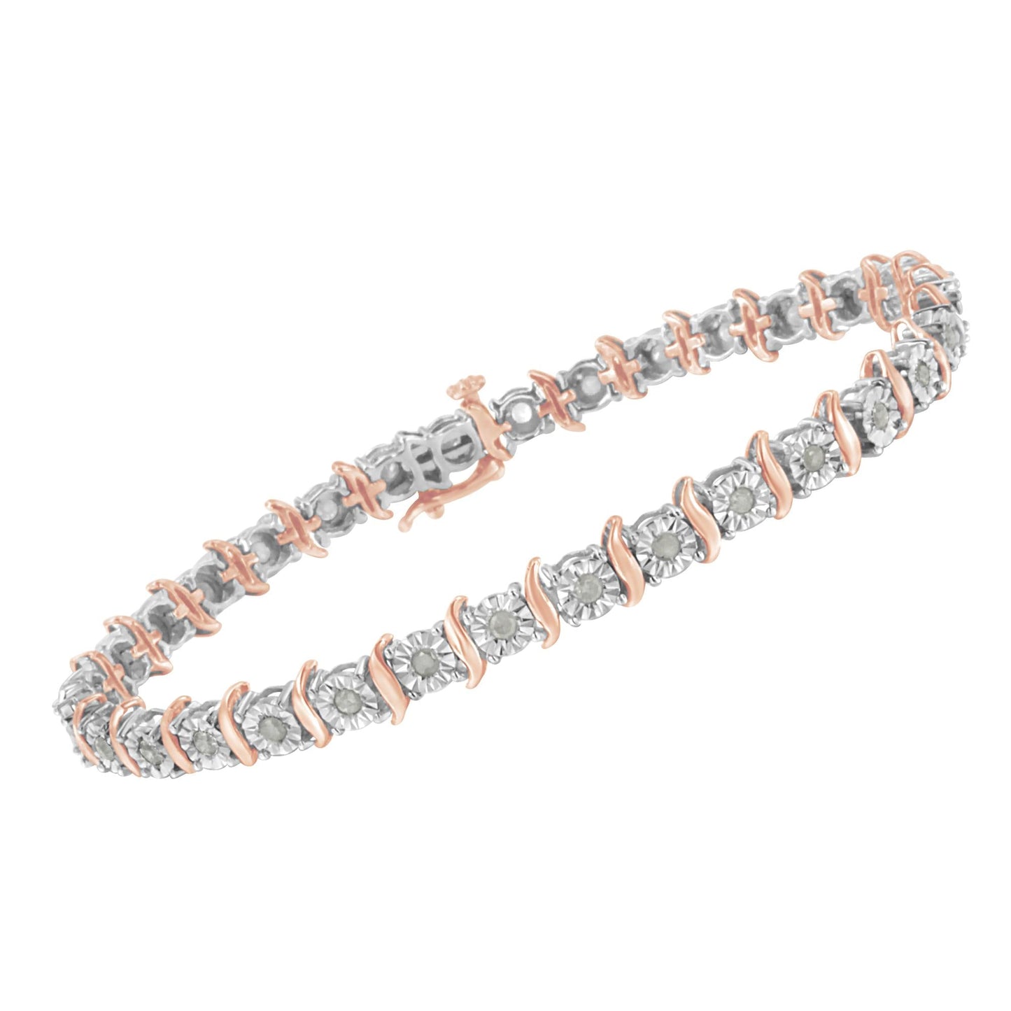 .925 Sterling Silver 1.0 Cttw Diamond S-Curve Link Miracle-Set Tennis Bracelet (I-J Color, I3 Clarity)