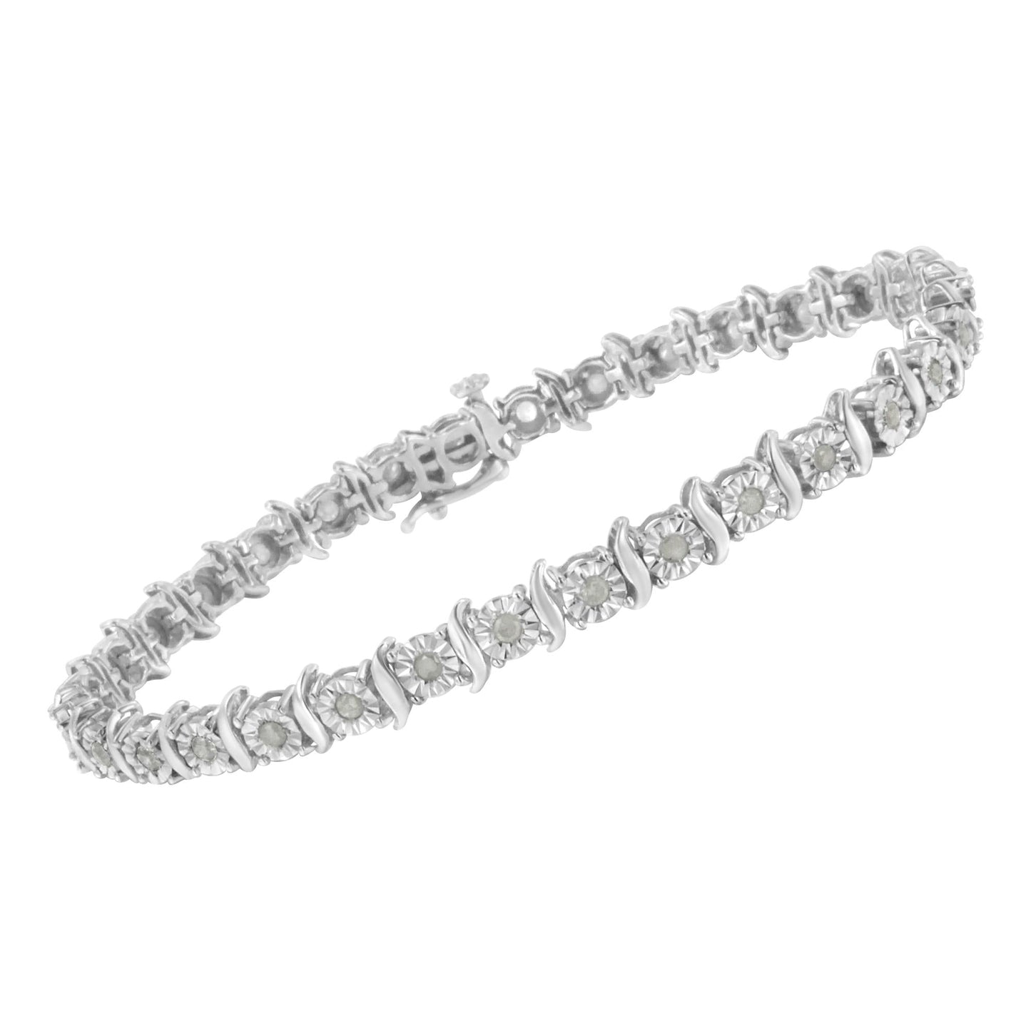 .925 Sterling Silver 1.0 Cttw Diamond S-Curve Link Miracle-Set Tennis Bracelet (I-J Color, I3 Clarity)