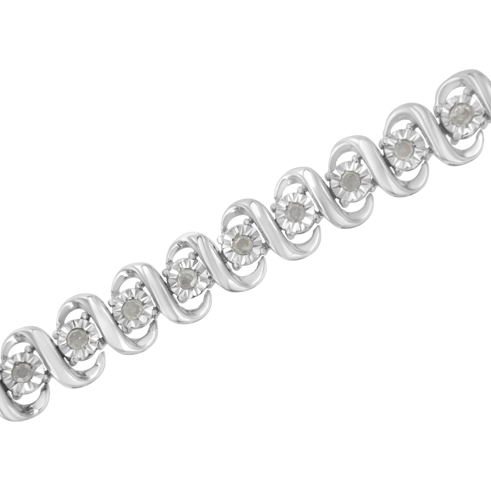 .925 Sterling Silver 1.0 cttw Miracle-Set Round-Cut Diamond ’S’ Link Tennis