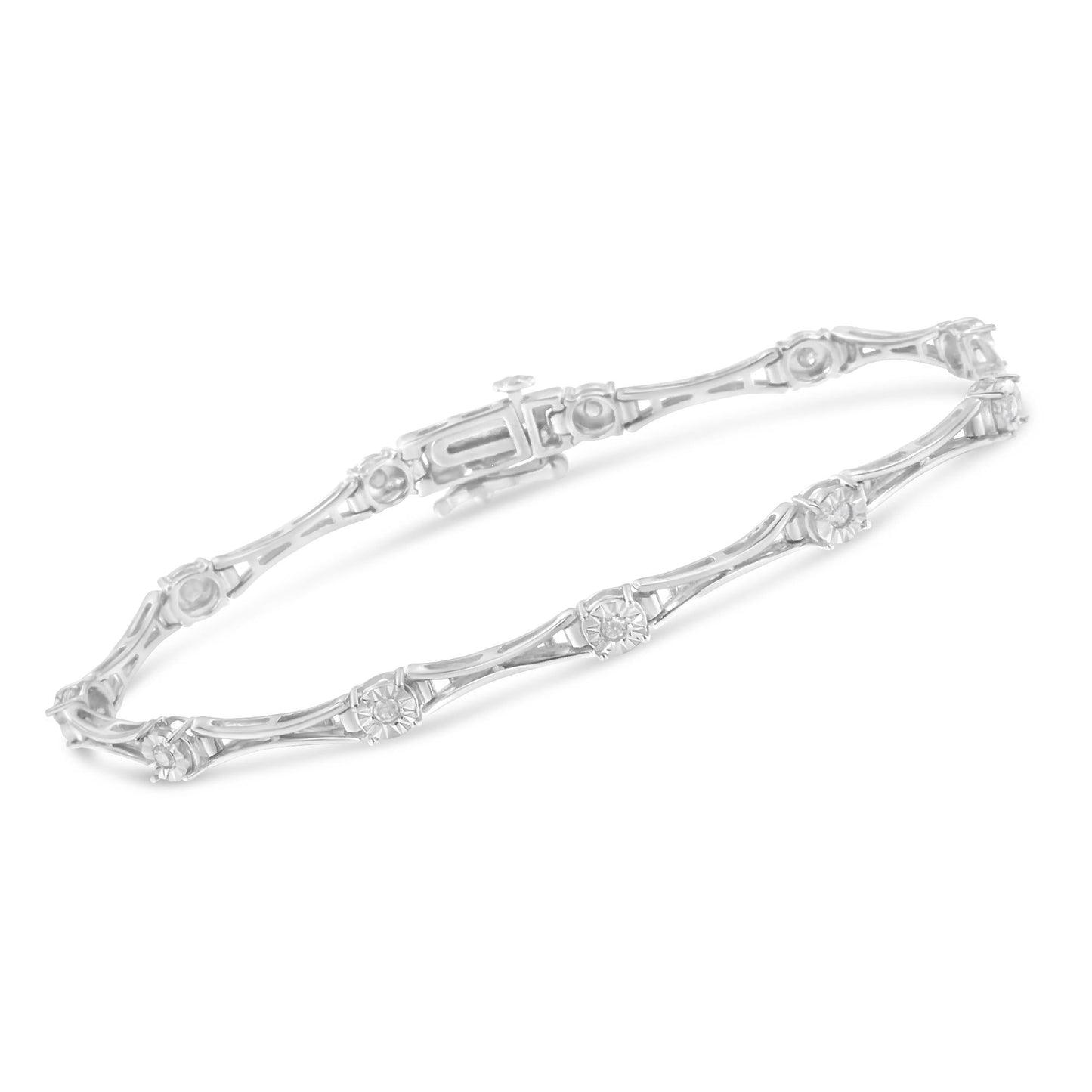 .925 Sterling Silver 1/4 Cttw Diamond Miracle-Set Flared-Bar 7" Link-Style Tennis Bracelet (I-J Color, I3 Clarity)