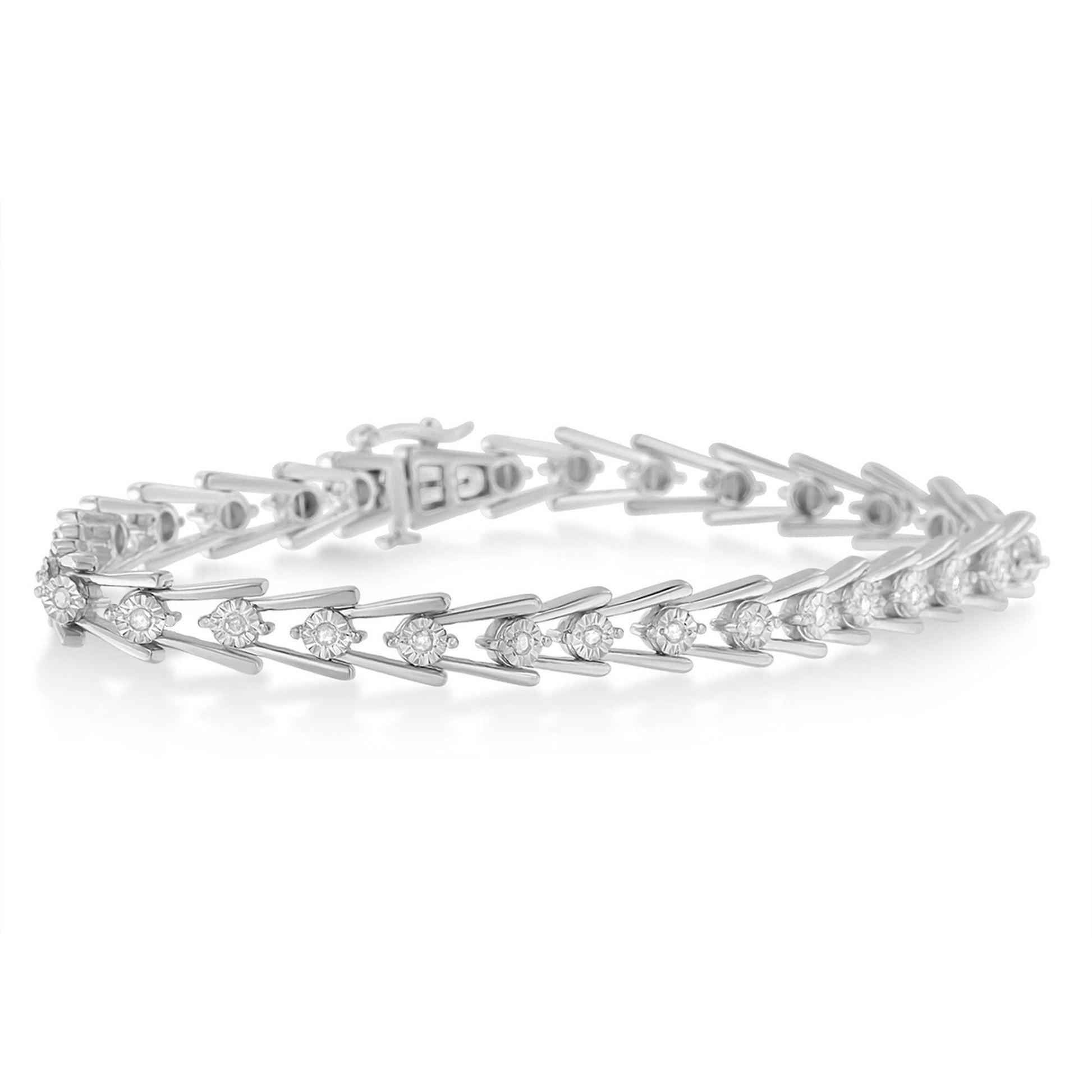 Sterling Silver Diamond Wave-Style Link Bracelet (0.5 cttw I-J Color I3