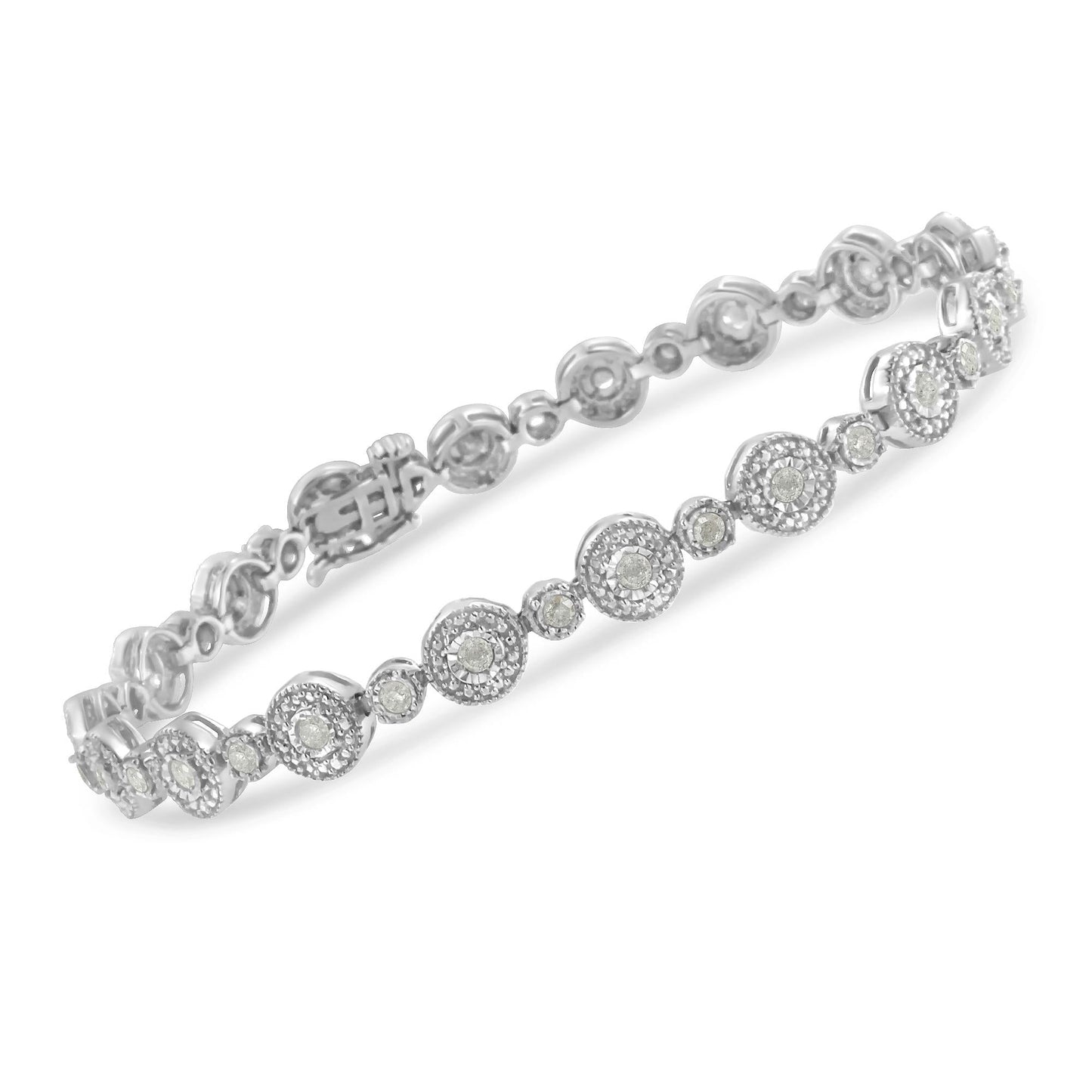 .925 Sterling Silver 1 1/3 cttw Miracle Plate Set Diamond Alternating Link Bracelet (I-J Color, I3 Clarity) -7"