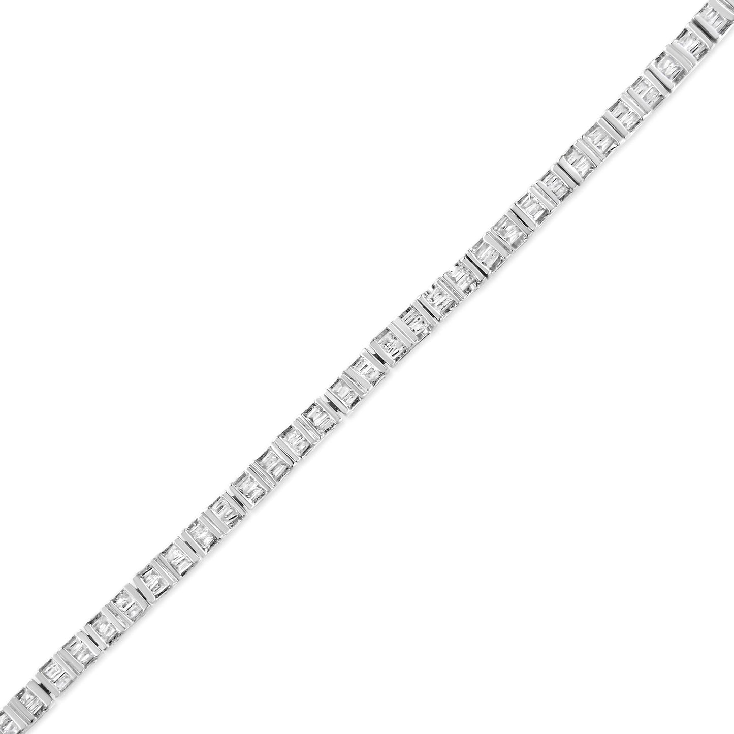 .925 Sterling Silver 1-1/10 Cttw Baguette Diamond Channel Set Link Tennis Bracelet (H-I Color, I2-I3 Clarity) - 7"