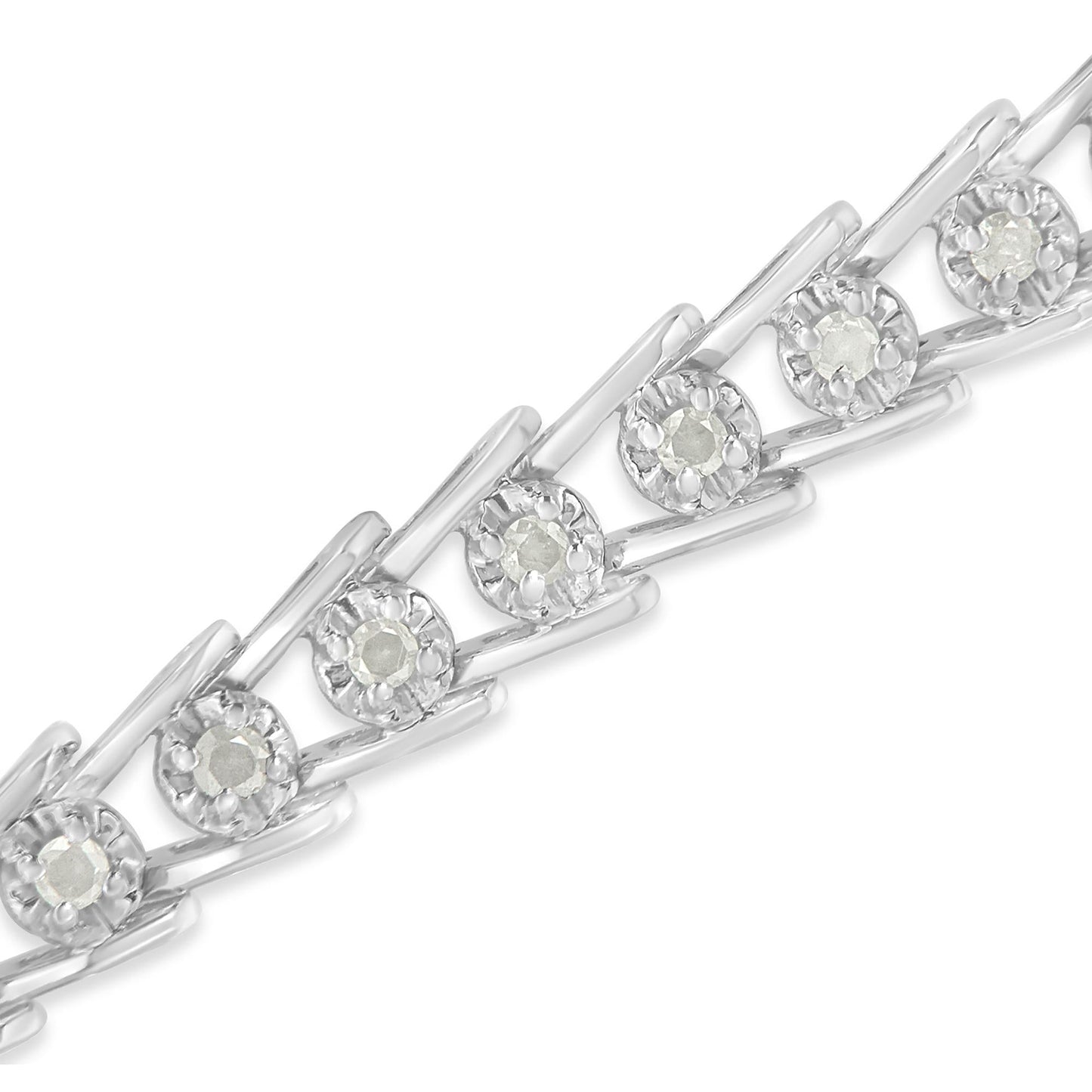 Sterling Silver Rose-cut Diamond Wave link Bracelet (1 cttw I-J Color I3