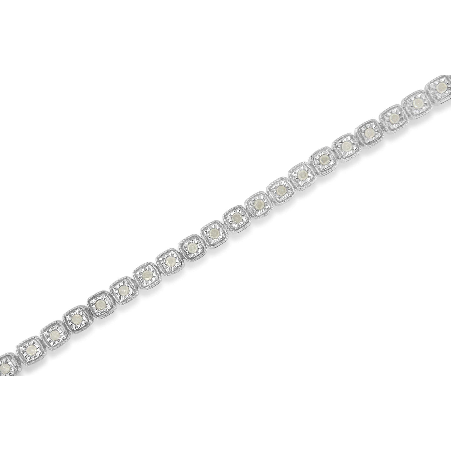 .925 Sterling Silver 1.0 Cttw Diamond Miracle-Set Square Milgrain 7" Link Tennis Bracelet (I-J Color, I3 Clarity)