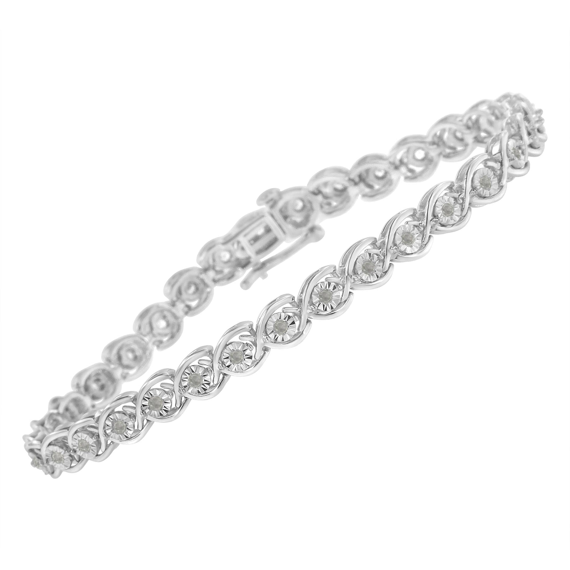 .925 Sterling Silver 1/2 Cttw Diamond Criss-Cross Miracle-Set 7’’ Link