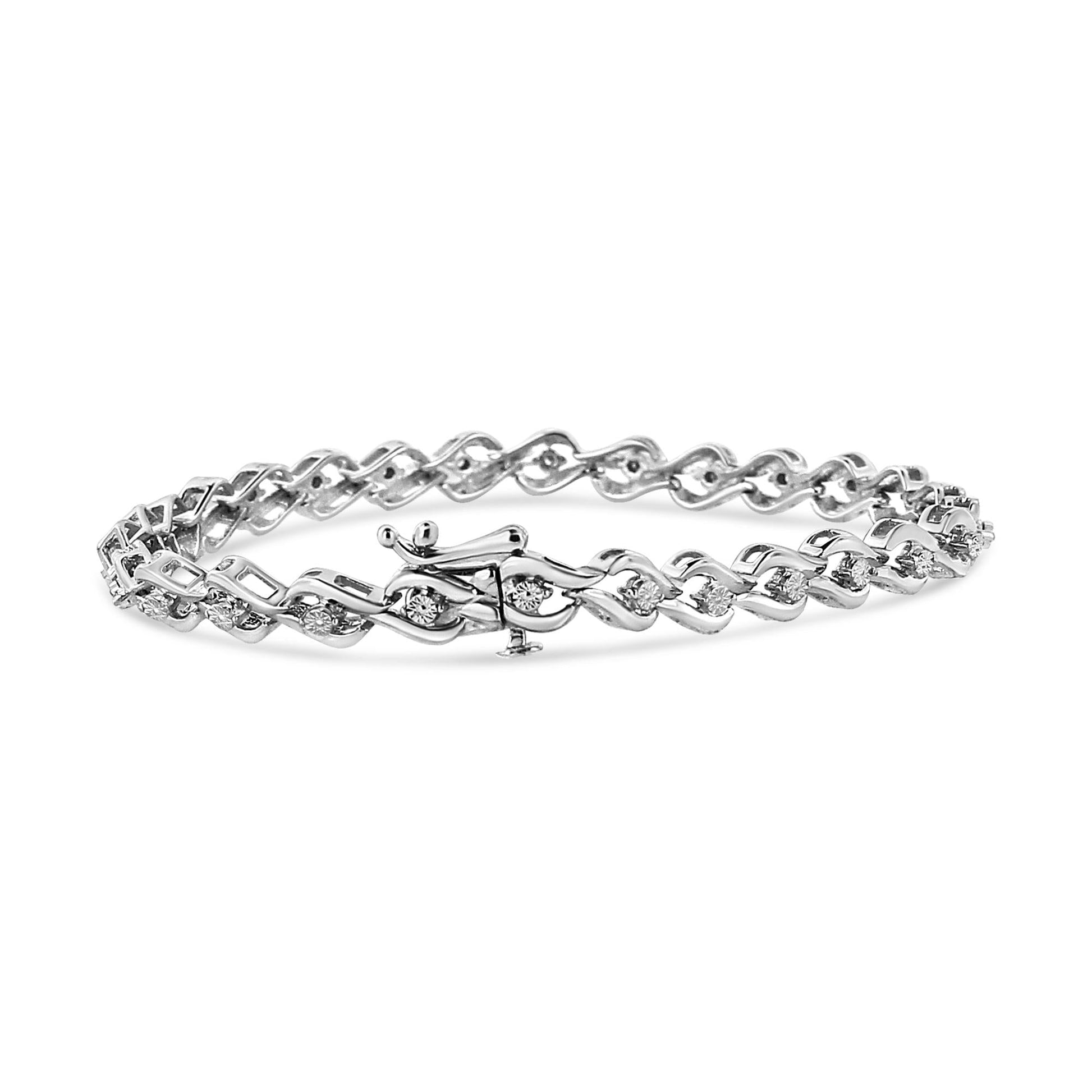 .925 Sterling Silver 1/10 Cttw Round-Cut Diamond Links of Flame Bracelet (I-J