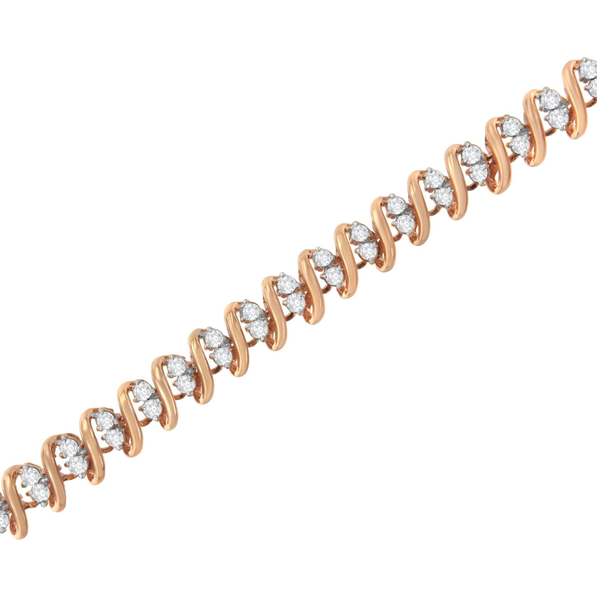 14KT Rose Gold Plated Sterling Silver Diamond S Link Tennis Bracelet (2 cttw