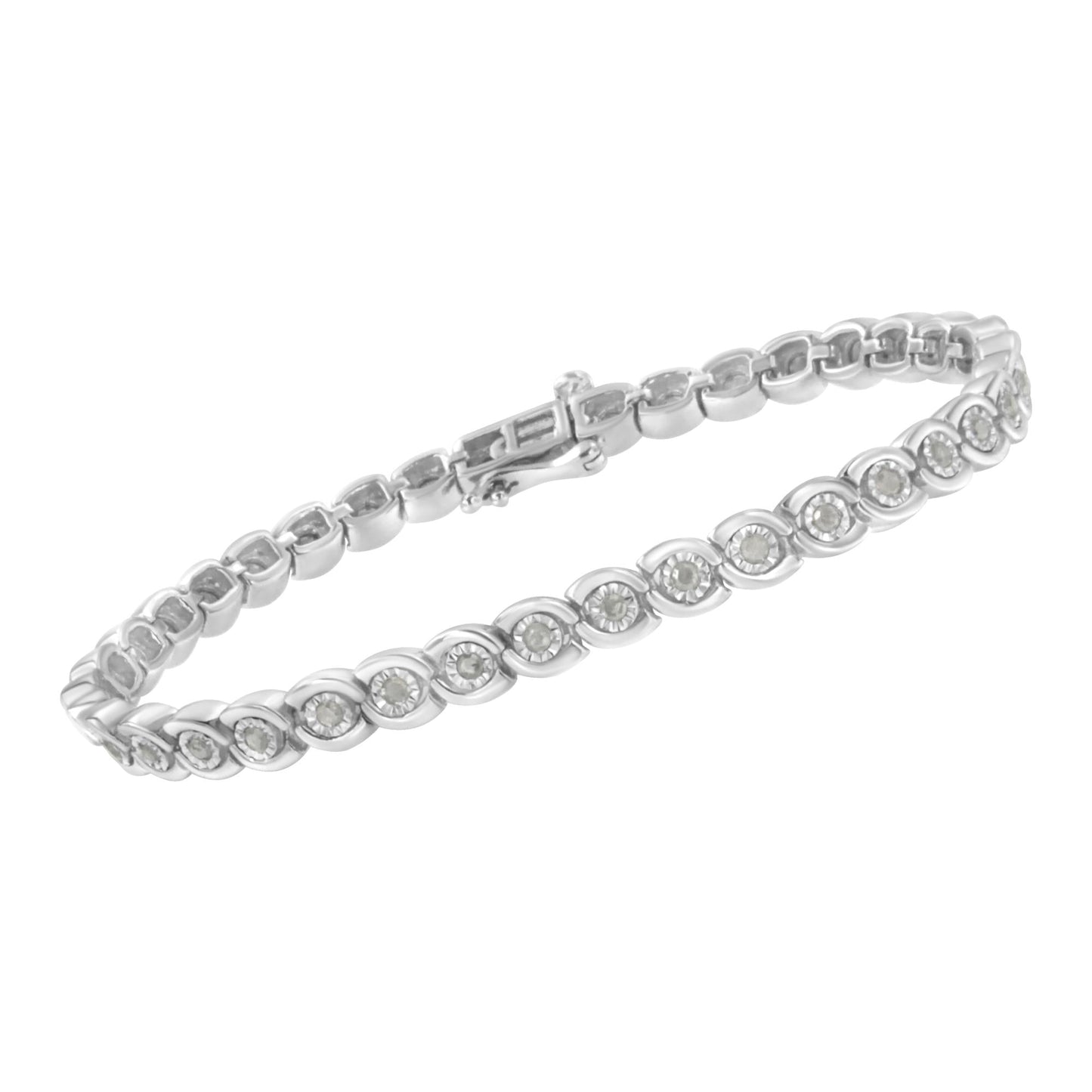 .925 Sterling Silver 1.0 cttw Miracle Set Diamond Spiraling Bezel Link