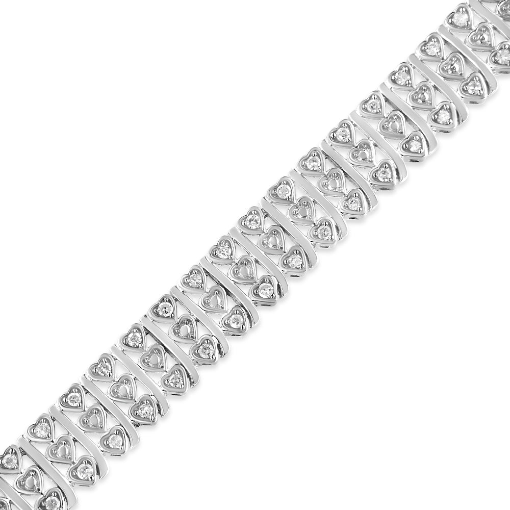 .925 Sterling Silver 1.00 Cttw Diamond Multi Row Heart Link Bracelet (H-I Color