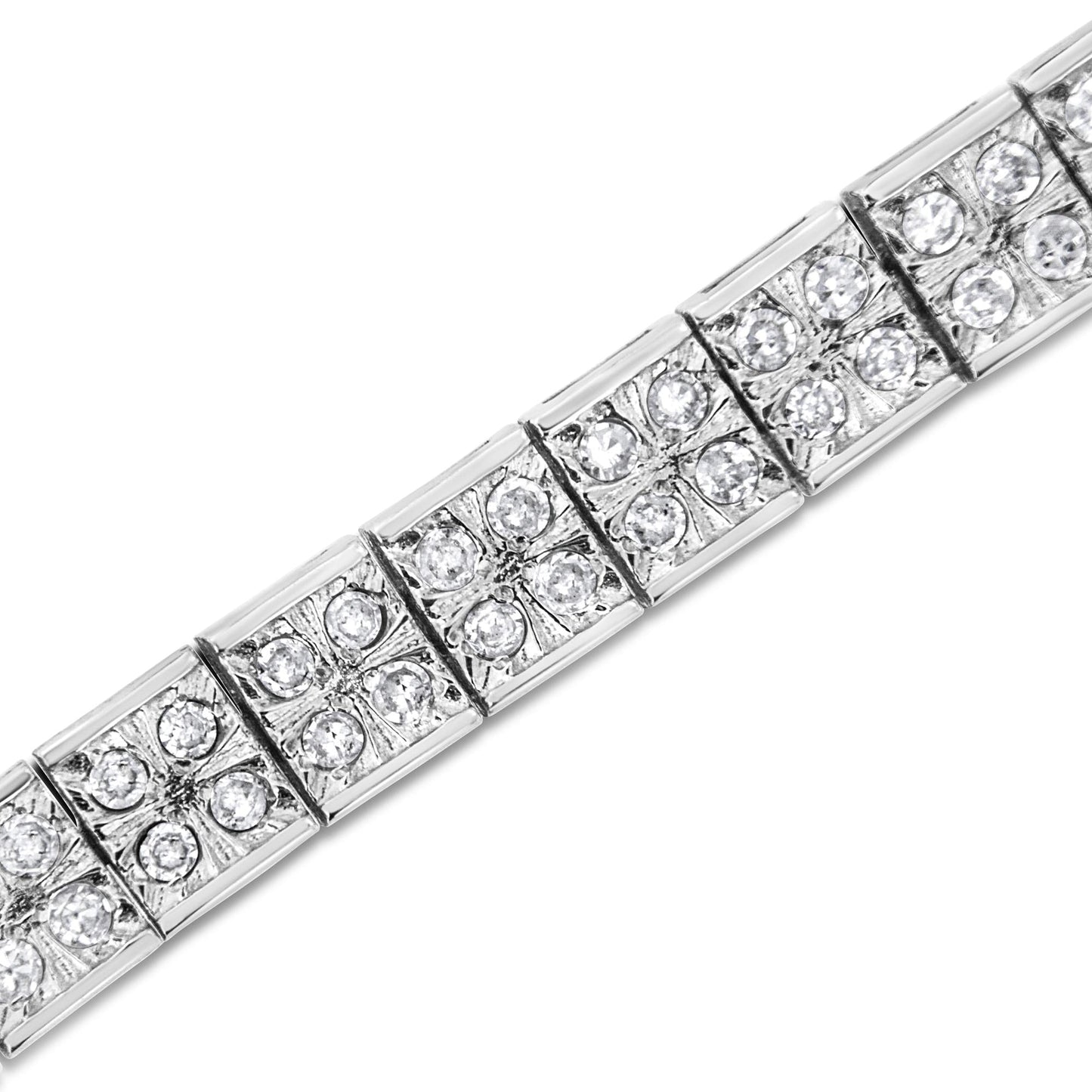 .925 Sterling Silver 2 Cttw Prong Set Round-Cut Diamond 4 Stone Box Link