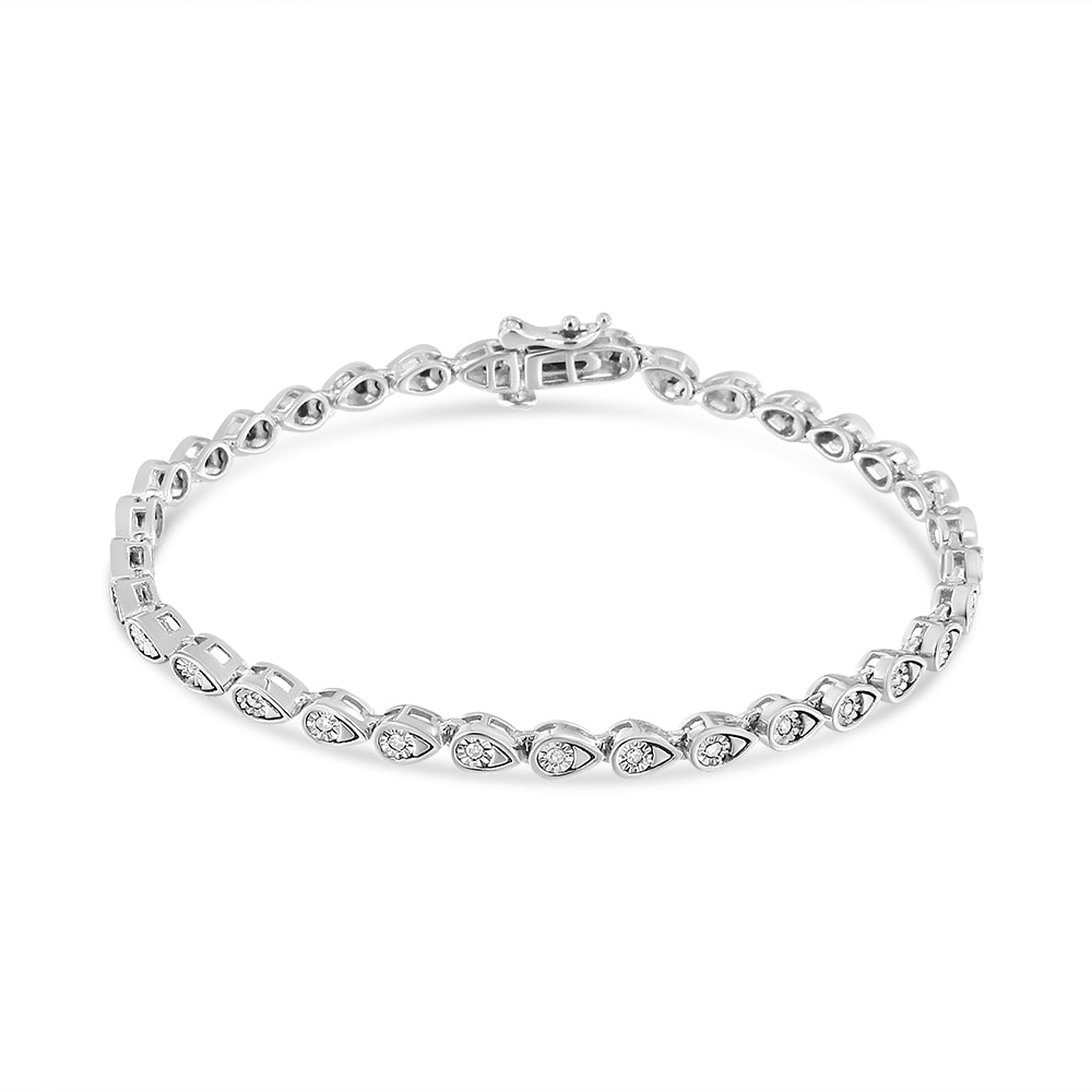 .925 Sterling Silver 1/10 Cttw Round-Cut Diamond Pear Link 7.25’’ Bracelet