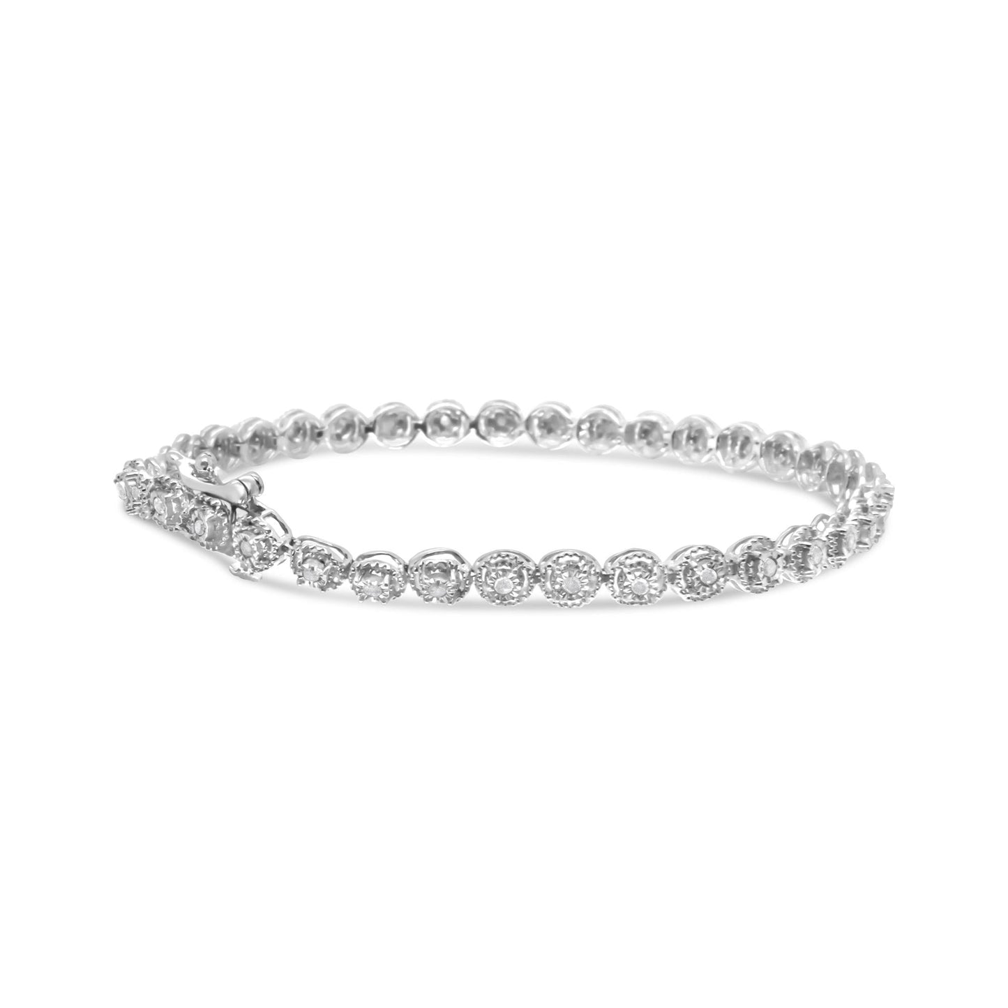 .925 Sterling Silver 1/2 cttw Miracle Set Diamond Milgrain Style Link Bracelet