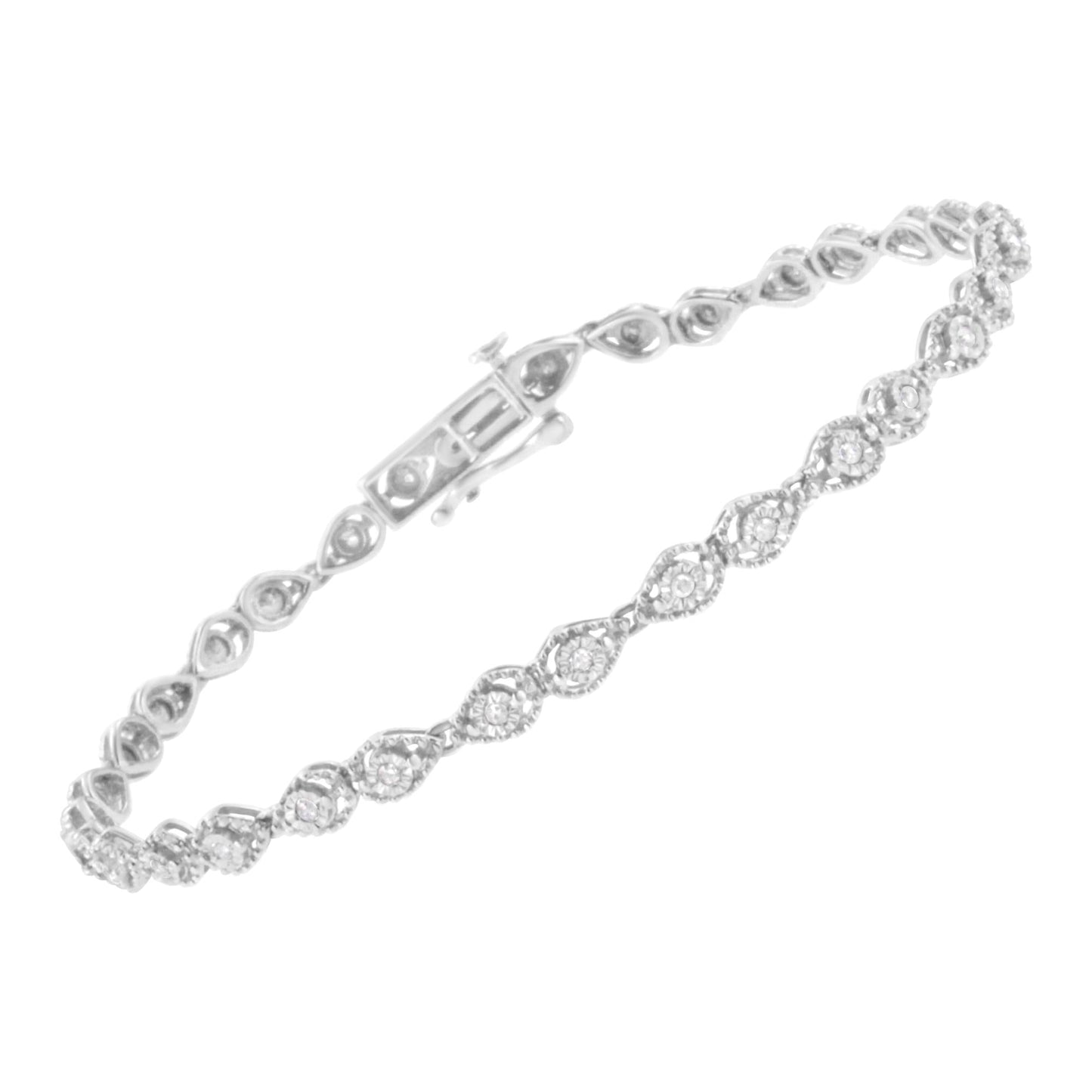 .925 Sterling Silver 1/2 cttw Miracle-Set Diamond Pear Shaped Link Bracelet