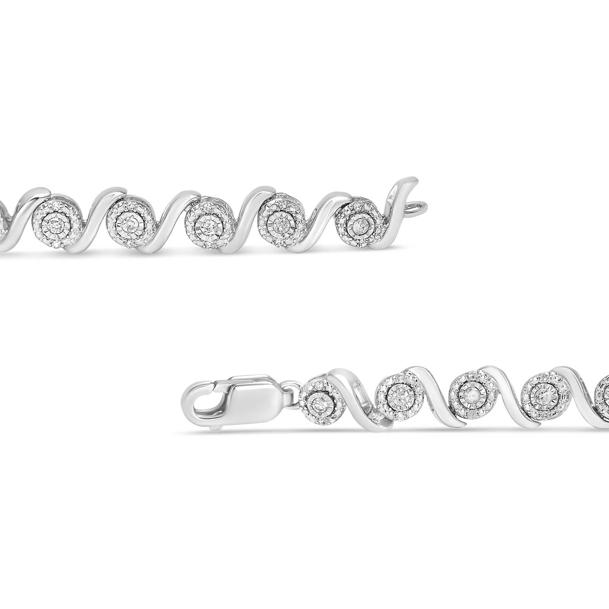 .925 Sterling Silver 1/4 Cttw Diamond Beaded Marquise Shape Link Bracelet (I-J