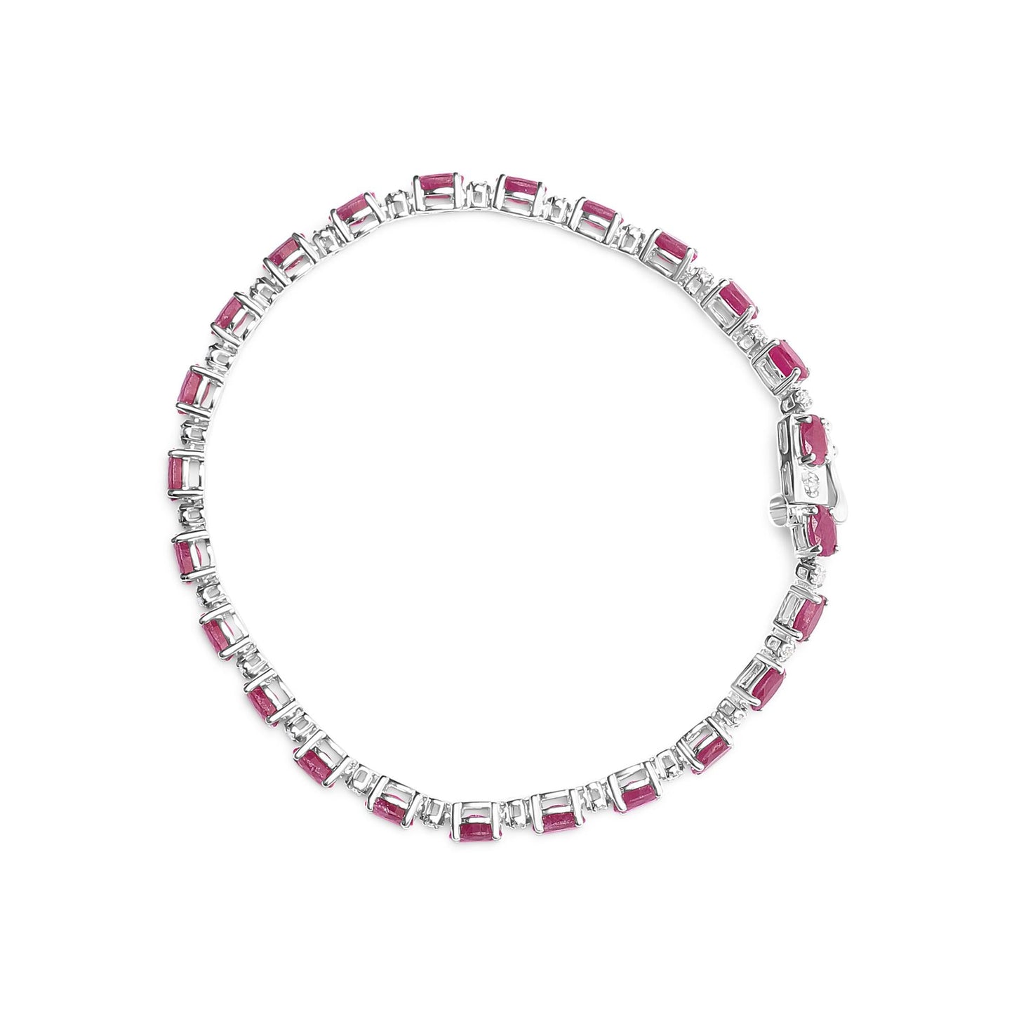 .925 Sterling Silver Oval Ruby and 1/4 Cttw Diamond Link Bracelet - Size