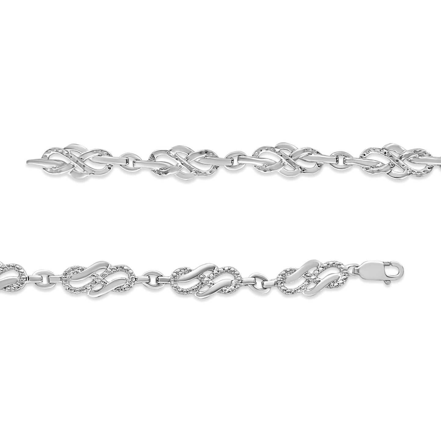 .925 Sterling Silver Prong Set Diamond Accent Infinity Weave Link 7.25’’