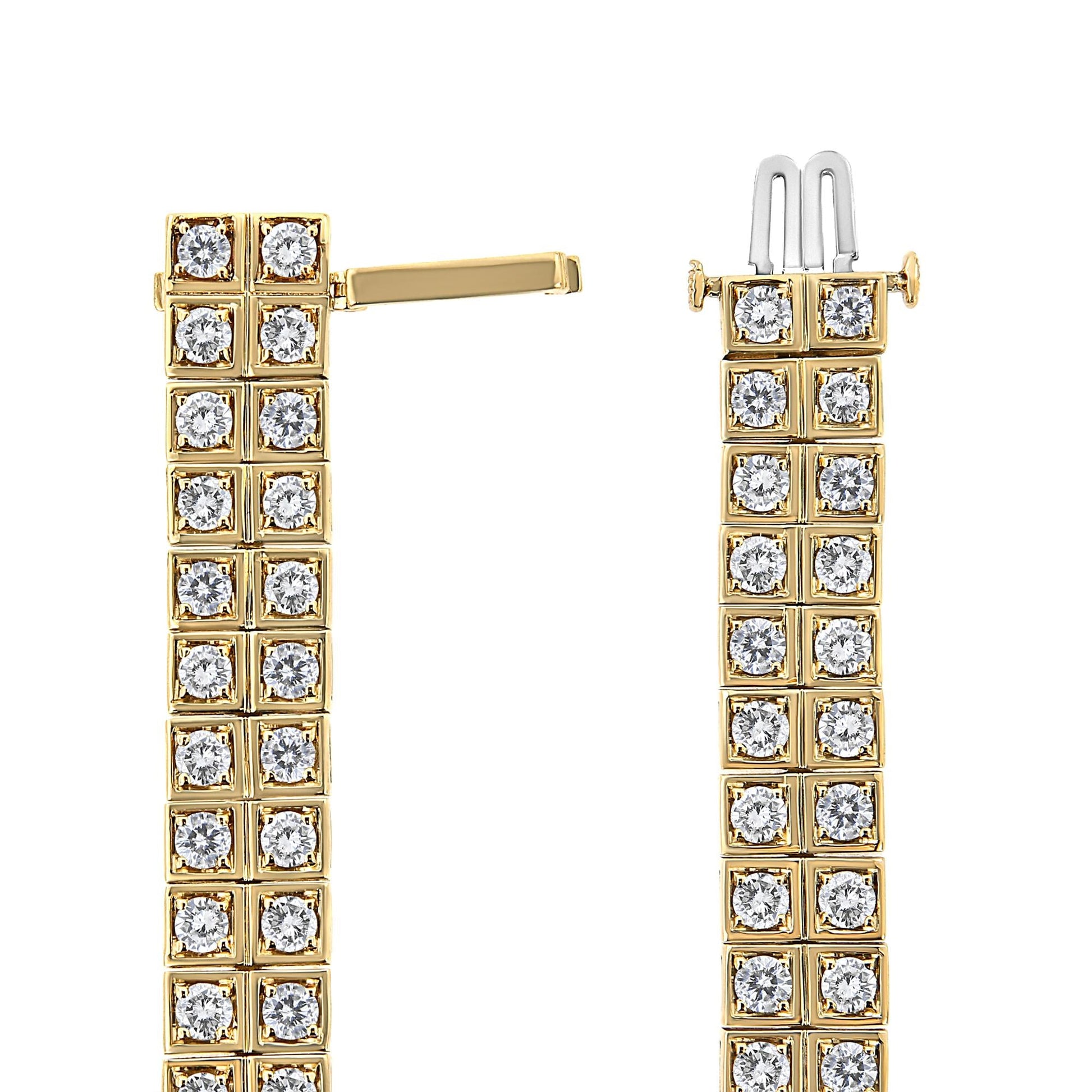 10K Yellow Gold 8.00 Cttw Round-Cut Diamond Two Row Square Link Tennis Bracelet