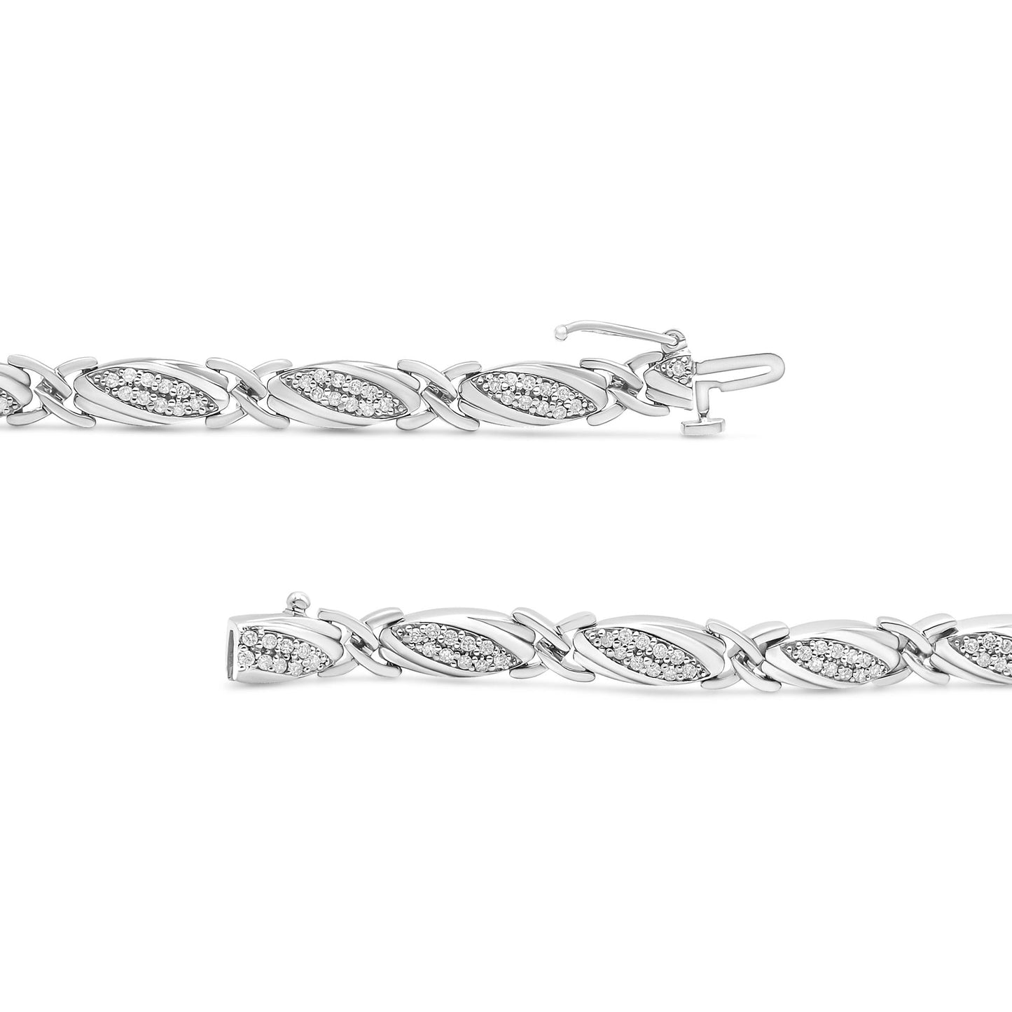 .925 Sterling Silver 1.00 Cttw Round Diamond X-Link Bracelet (I-J Color I2-I3