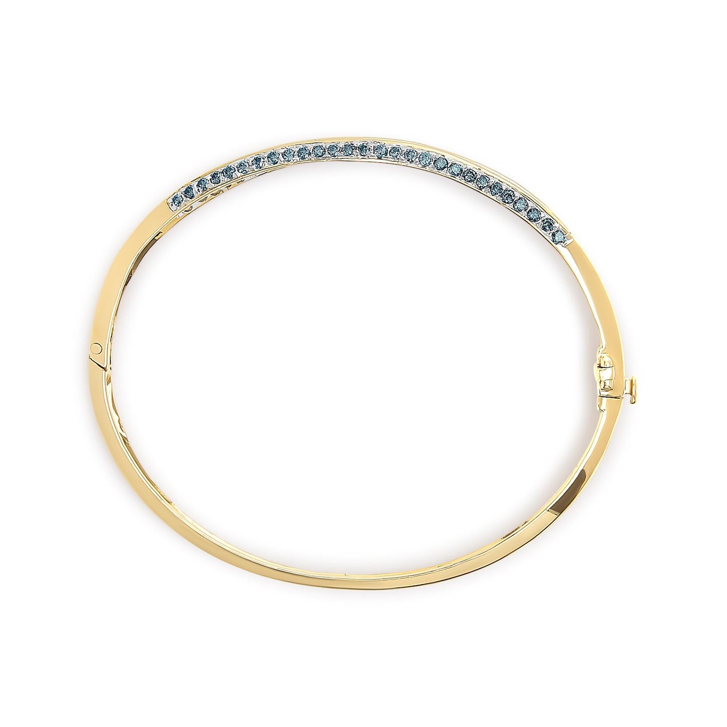 14K Yellow Gold 2.0 Cttw Treated Blue and White Diamond Bangle Bracelet (H-I