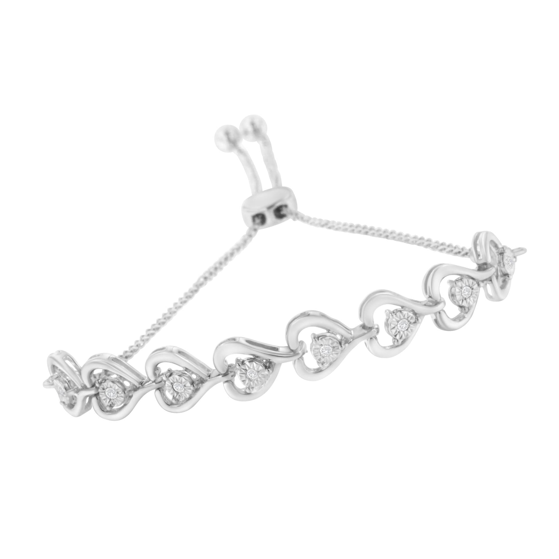 Sterling Silver Diamond Woven Heart Bolo Bracelet (0.1 cttw H-I Color I2-I3