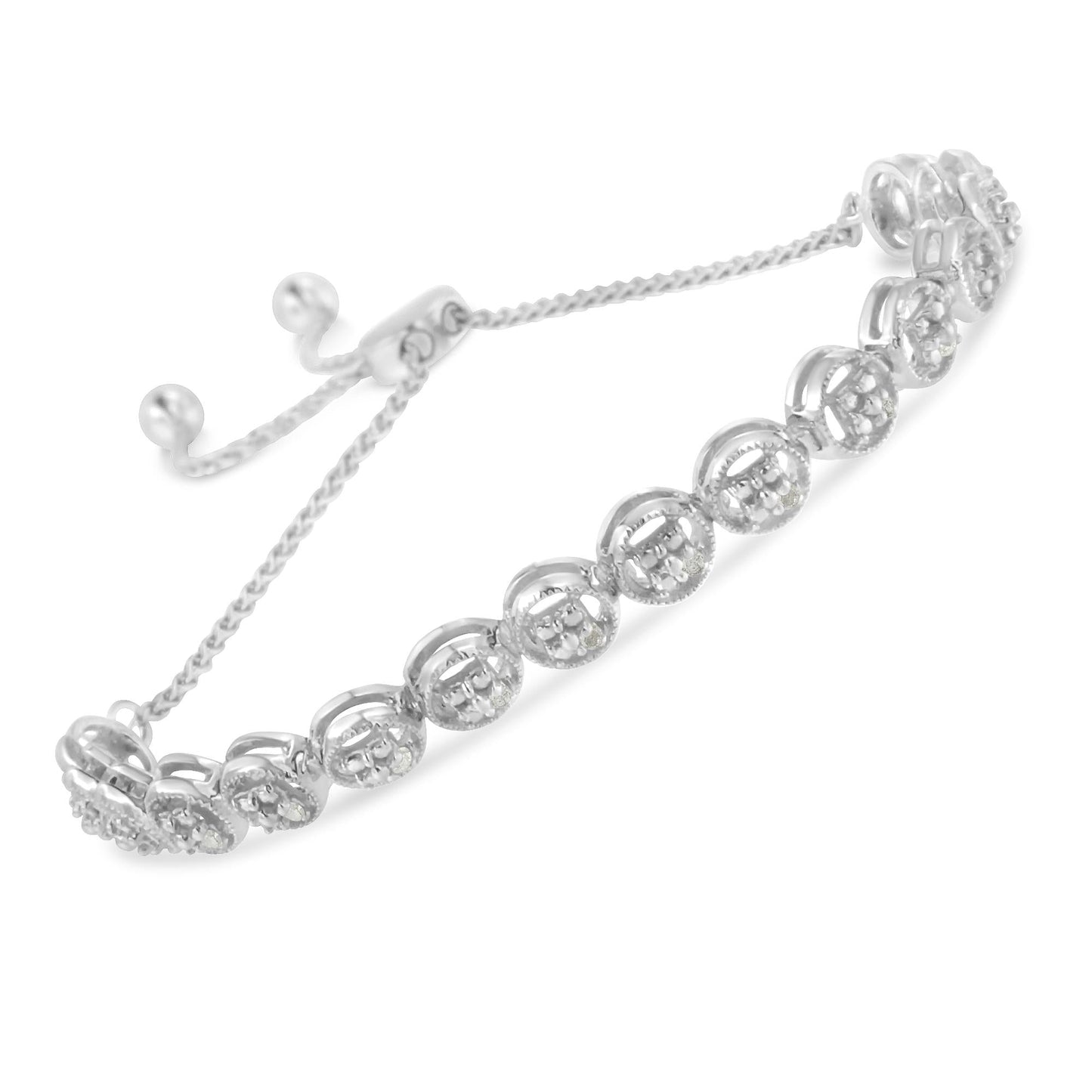 Sterling Silver Diamond Bolo Bracelet (0.1 cttw I-J Color I3 Clarity)