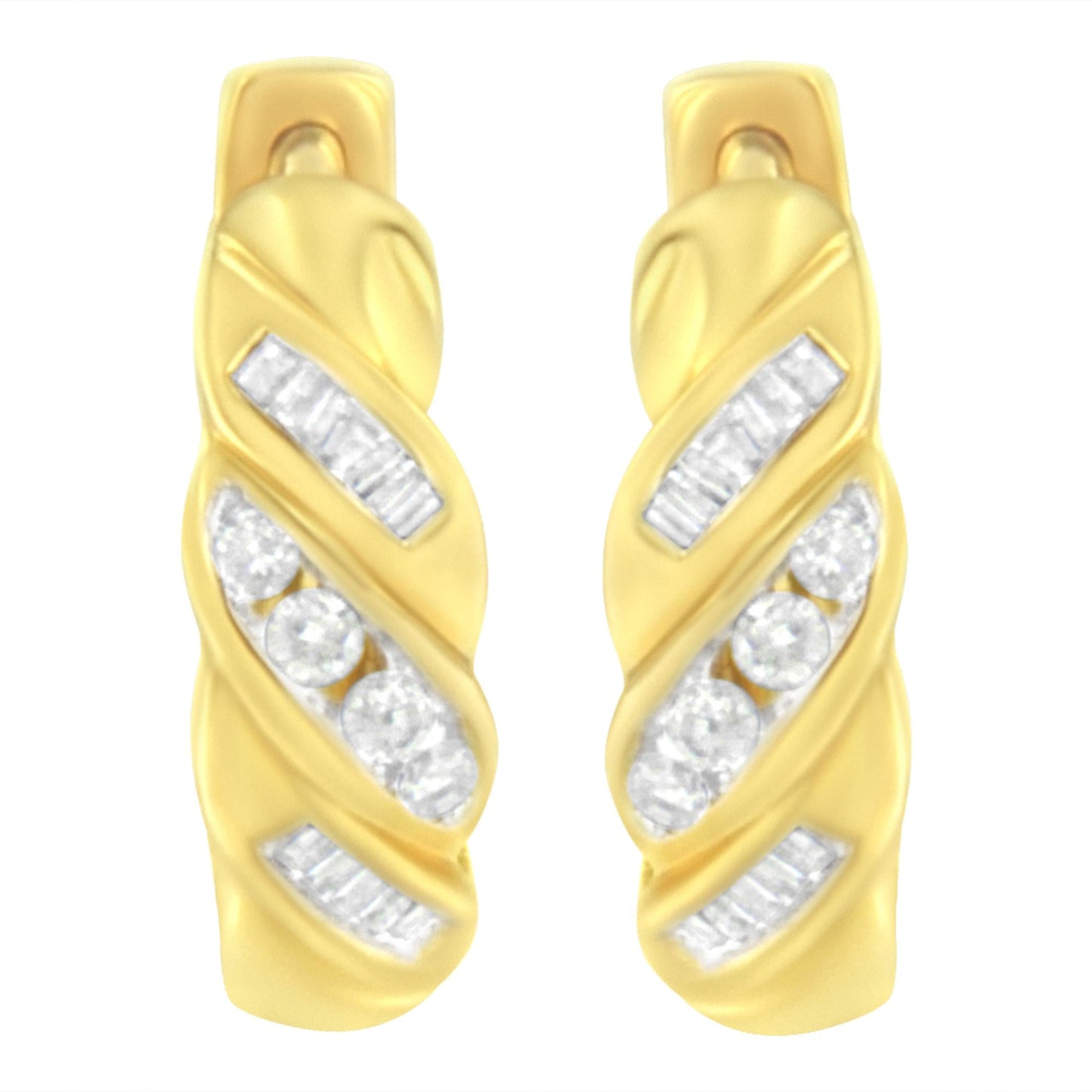 14K Yellow Gold 1/4 ct TDW Alternating 3 Row Baguette & Round Brilliant-Cut