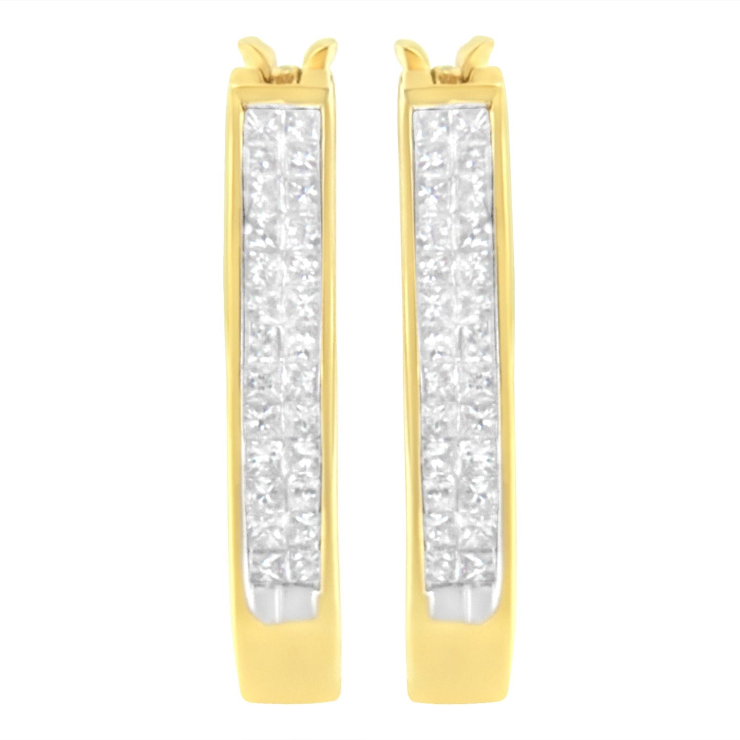 10K Yellow Gold 1/2 Cttw Invisible Set Princess-cut Diamond Hoop Earrings (H-I